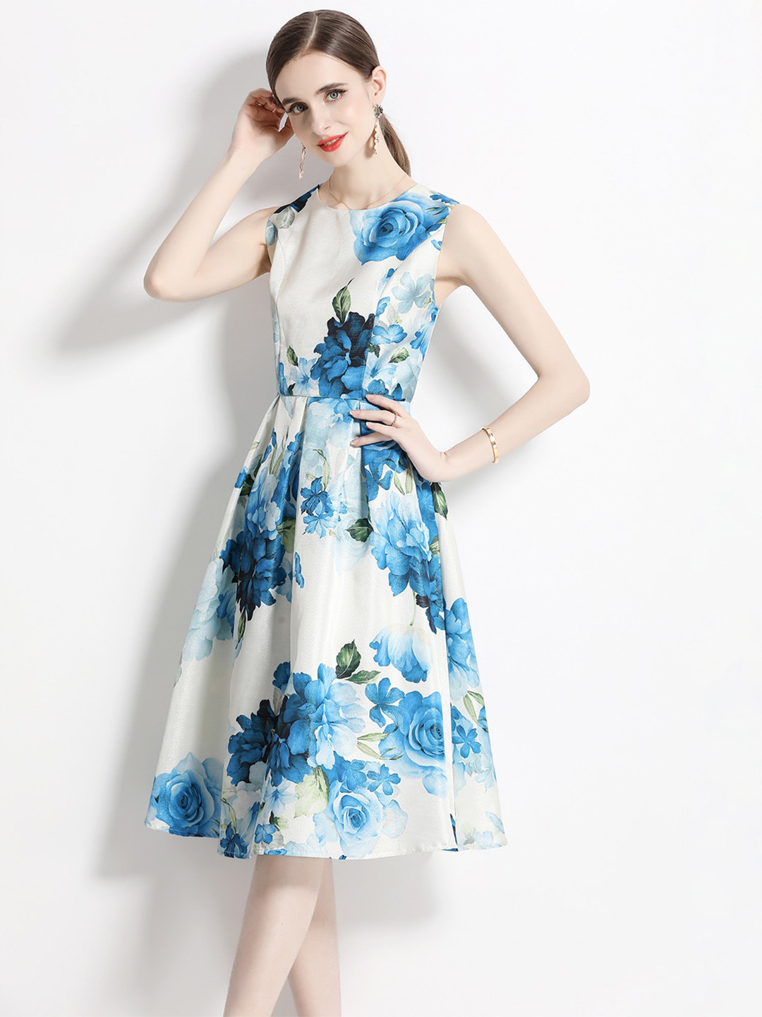 JC Collection Floral Printed Round Neck Fit & Flare Dress