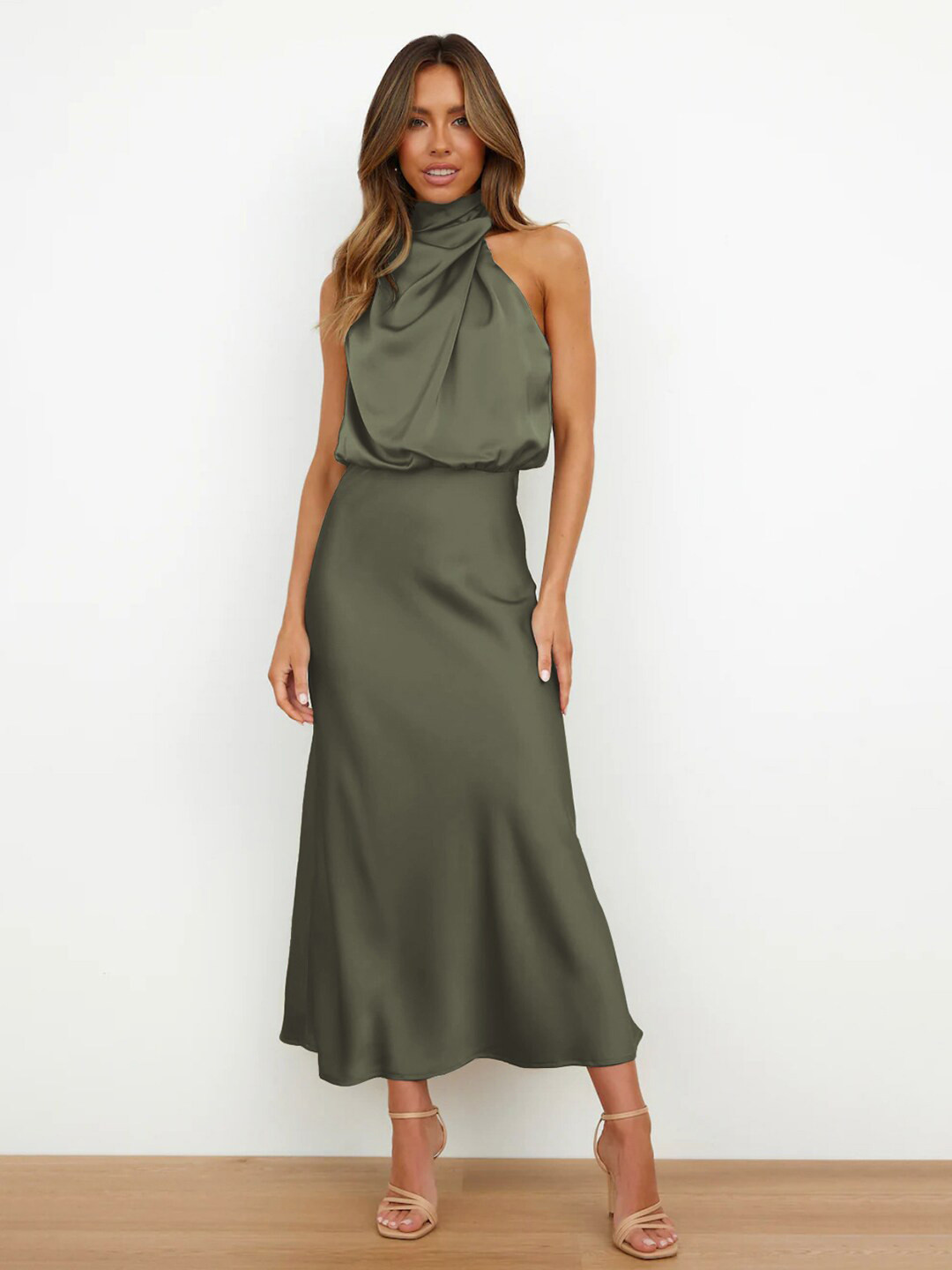 JC Mode Mock Neck Sleeveless Blouson Maxi Casual Dress