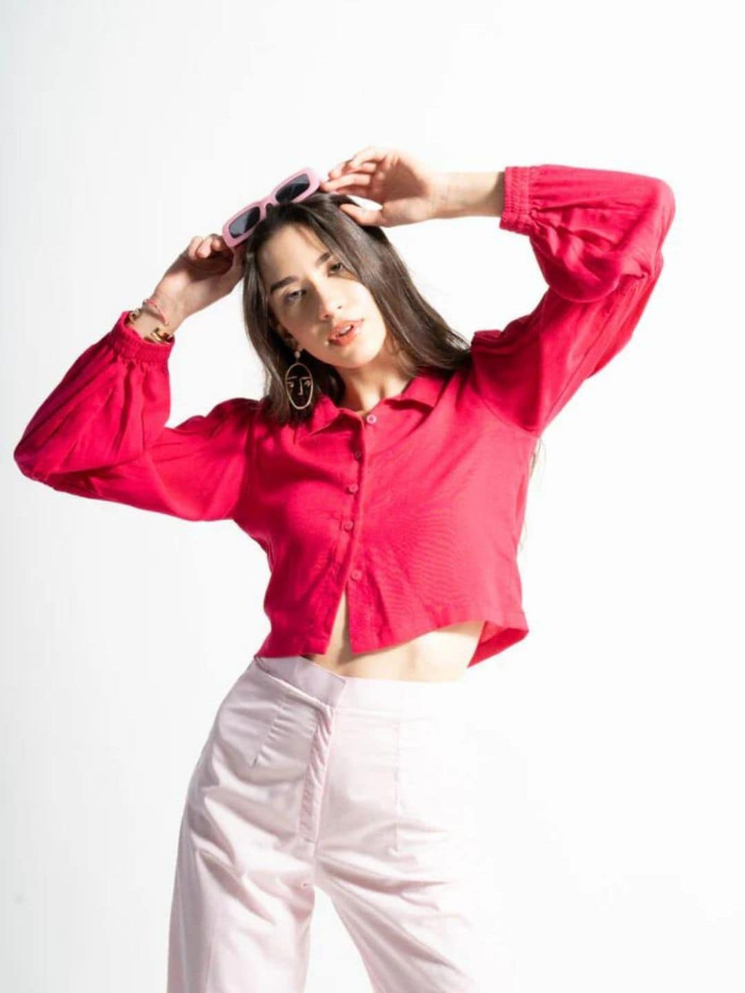 HEY MISSY Comfort Puff Sleeves Linen Crop Casual Shirt