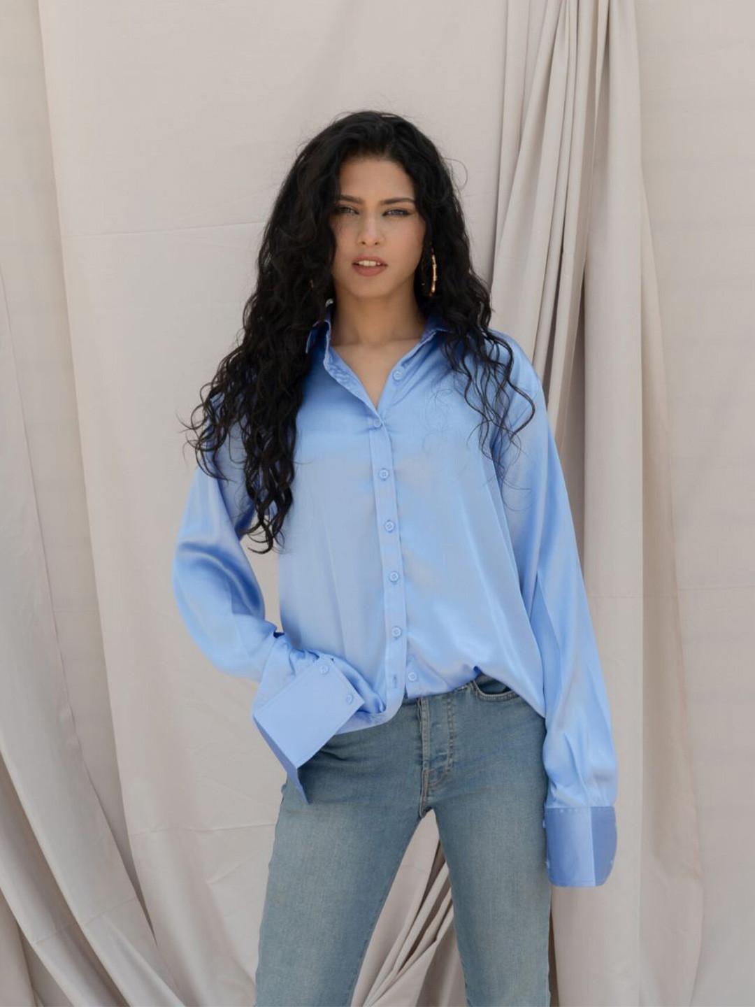 HEY MISSY Comfort Fit Spread Collar Long Sleeves Casual Shirt