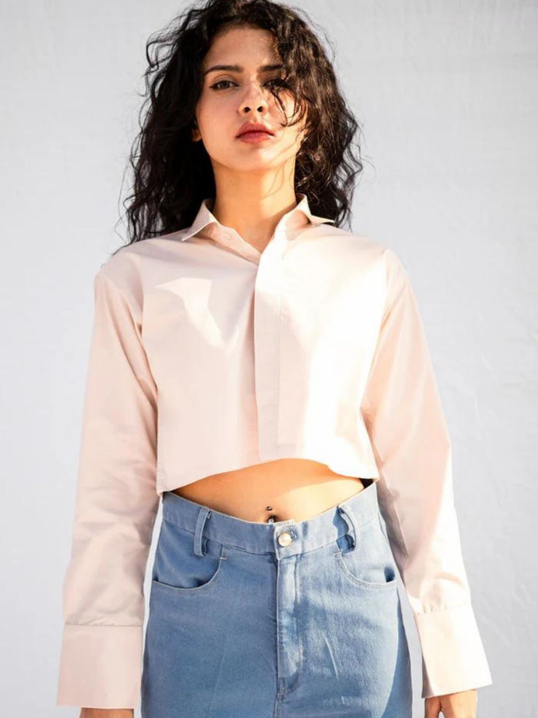 HEY MISSY Comfort Concealed Button Placket Cotton Crop Casual Shirt