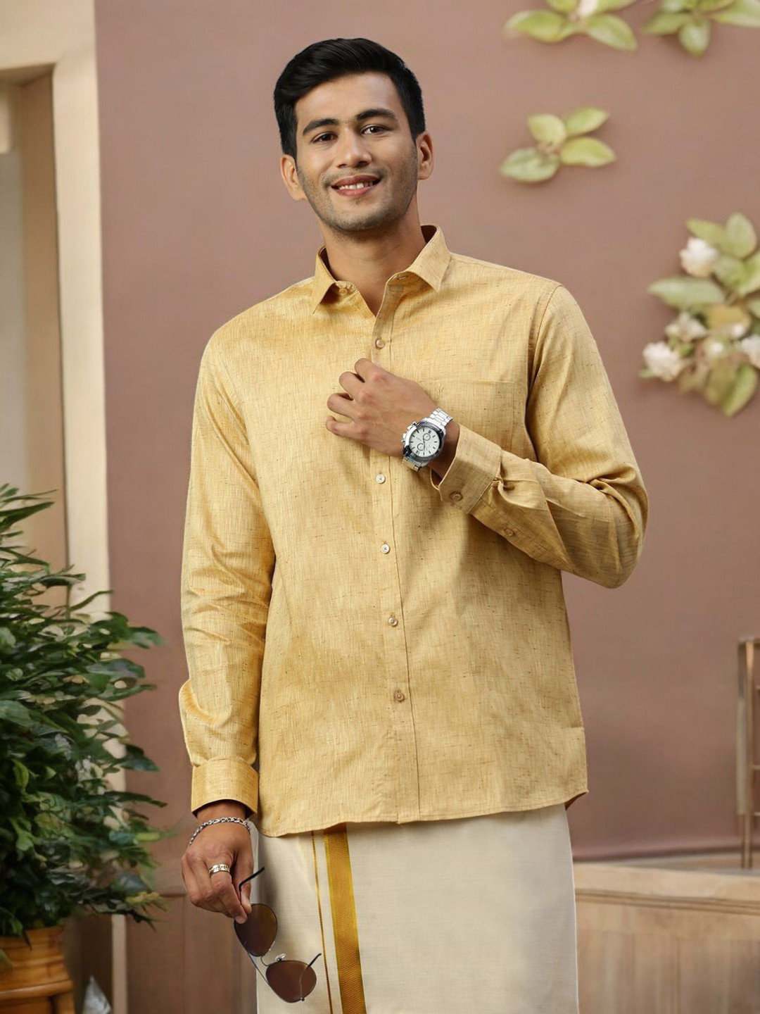 Ramraj Shirt & Matching BorderTissue Dhoti Set