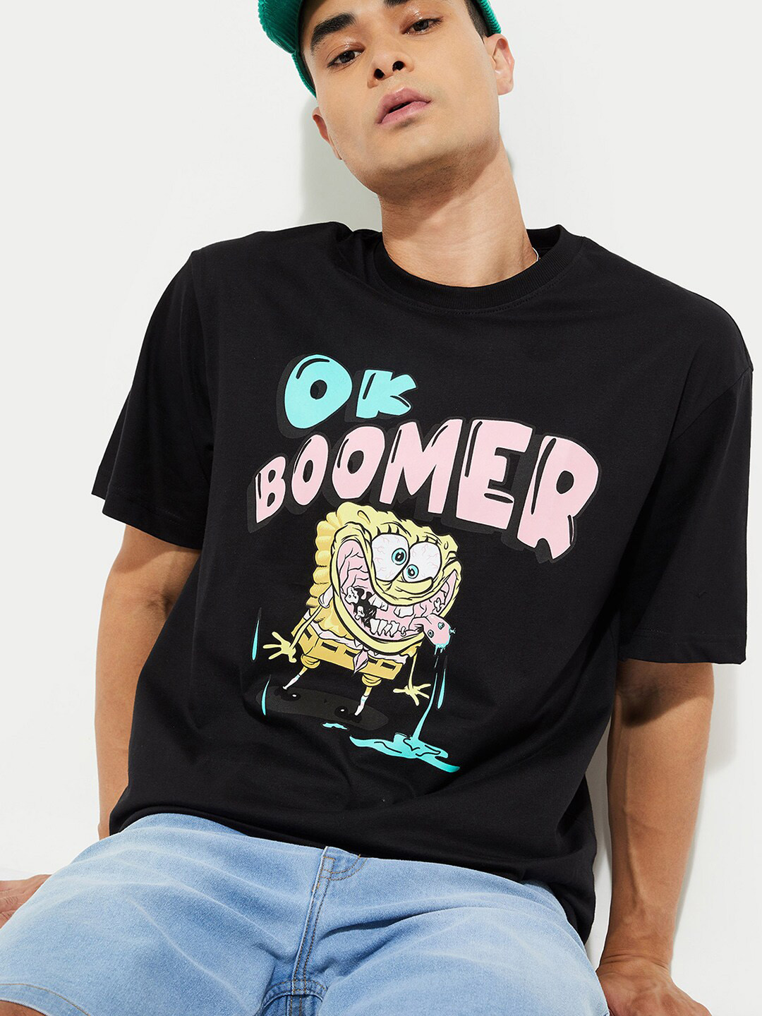max URB_N Men Sponge Bob Print Oversized T-shirt