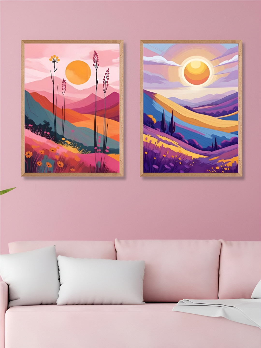 Aura Purple & Pink 2 Pieces Floral and Botanical Painting Wall Arts