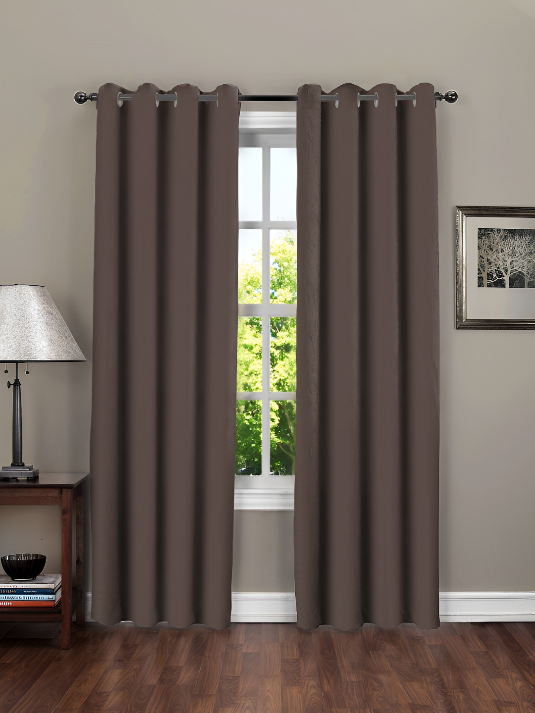 RRC Coffee Coffee Brown 2 Pieces Black Out Door Curtain