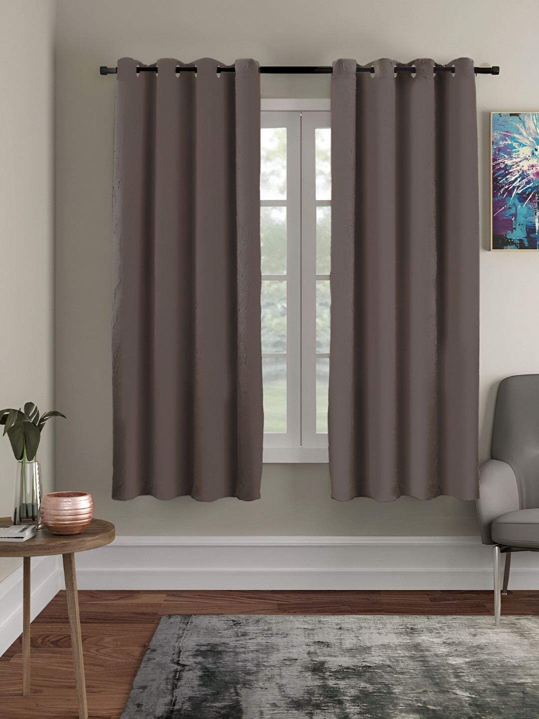 RRC Coffee Coffee Brown 2 Pieces Black Out Window Curtain