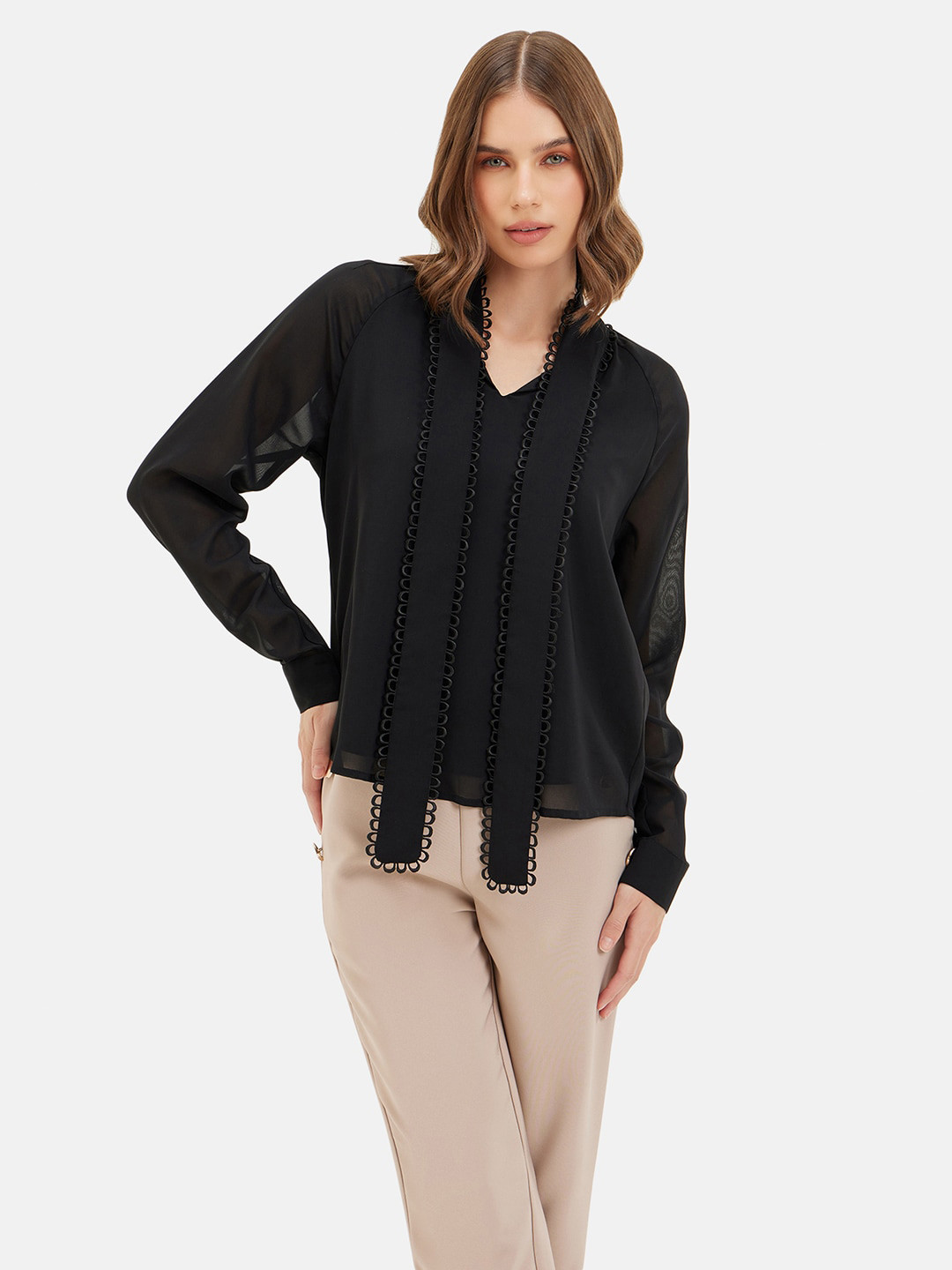 Kazo Georgette Long Cuffed Sleeves Top