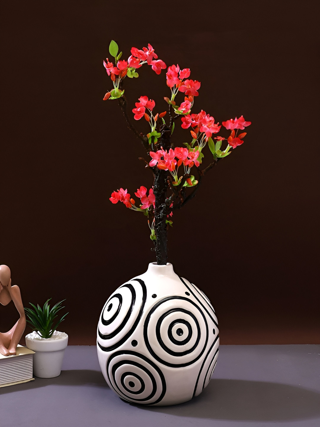 Aura White & Black Geometric Printed Ceramic Flower Vase