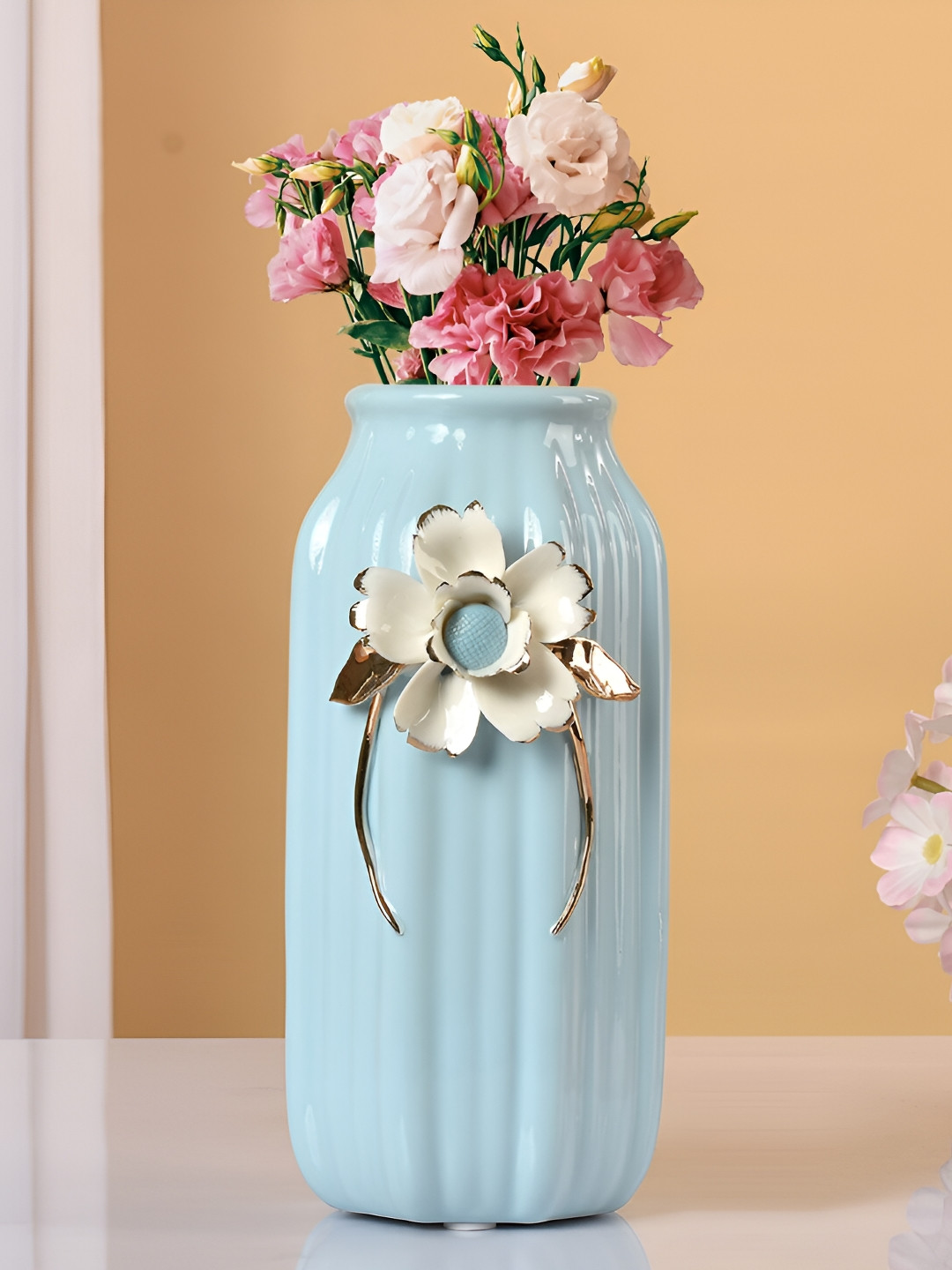 Aura Blue Ceramic Cylinder Shape Ceramic Flower Vase