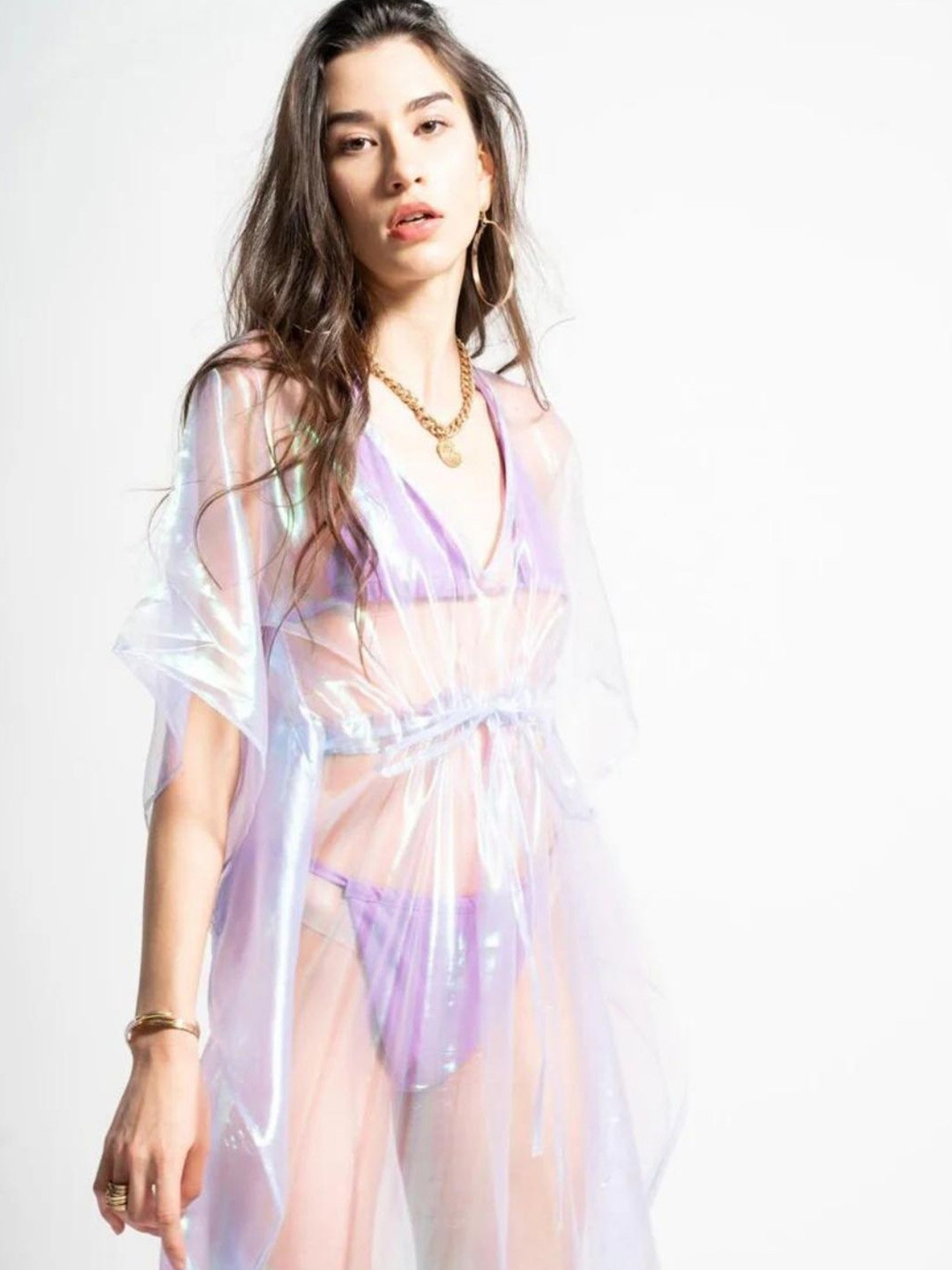 HEY MISSY V-Neck Flared Sleeves Tie-Ups Detail Maxi Swimwear Cover up Dress