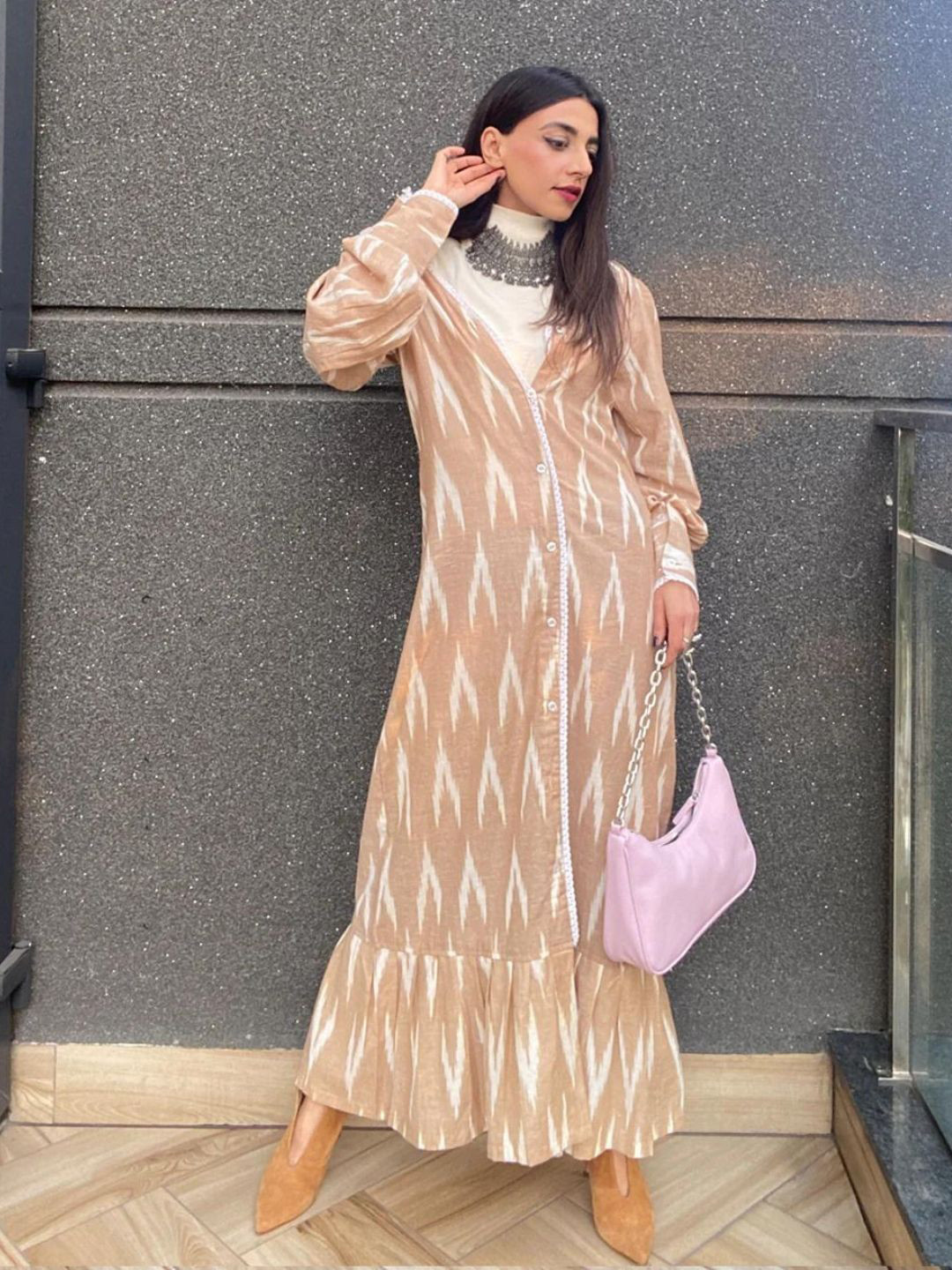 HEY MISSY Printed Cuffed Sleeves A-Line Dress