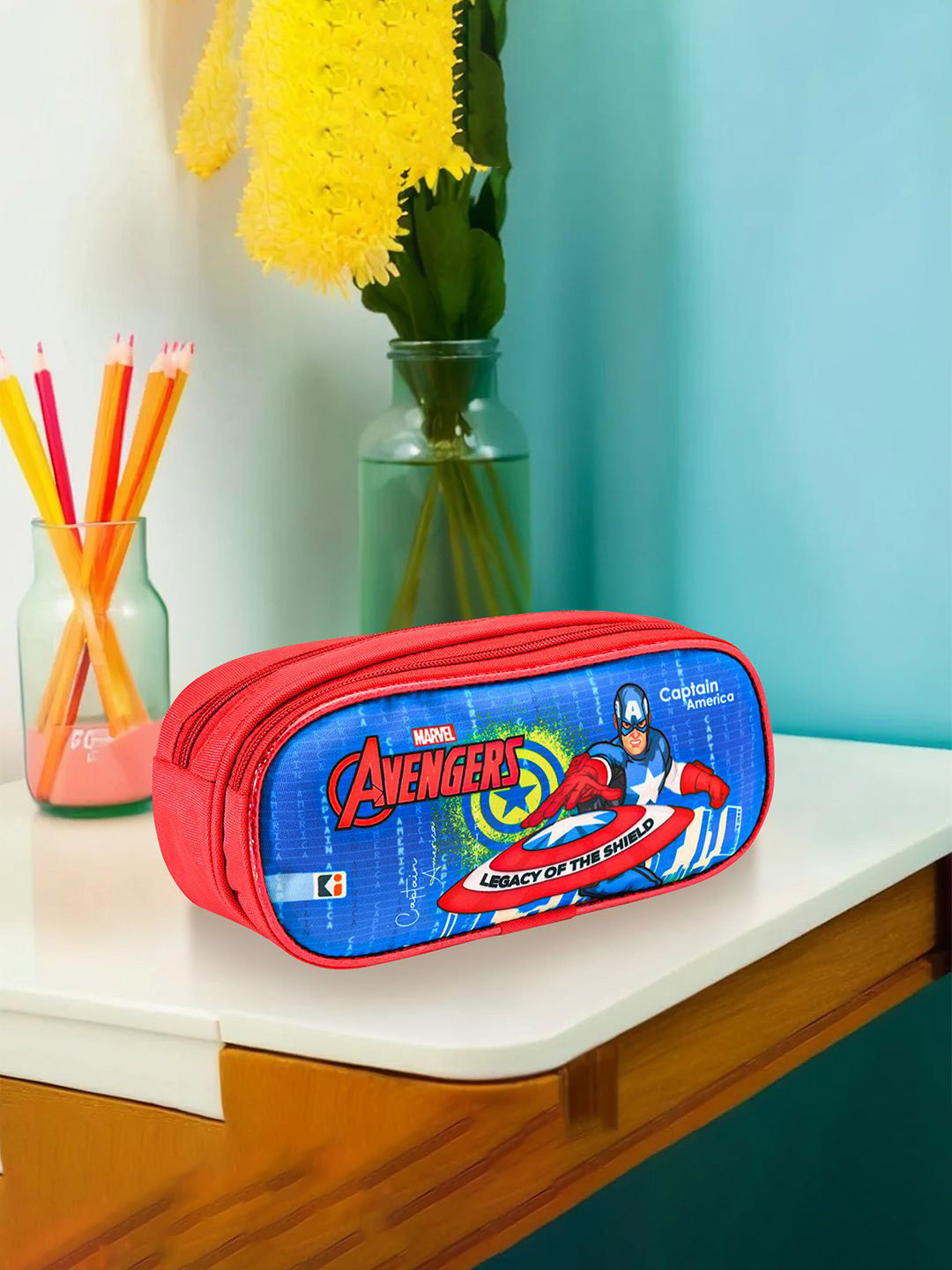 Kuber Industries Set Of 3 Marvel Captain America Printed Pencil Pouches