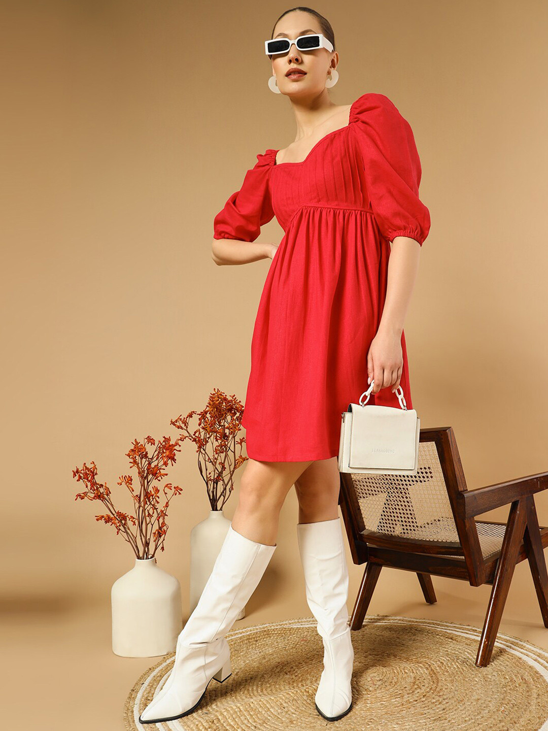 WoowZerz Wpmen Puff Sleeve Empire Dress