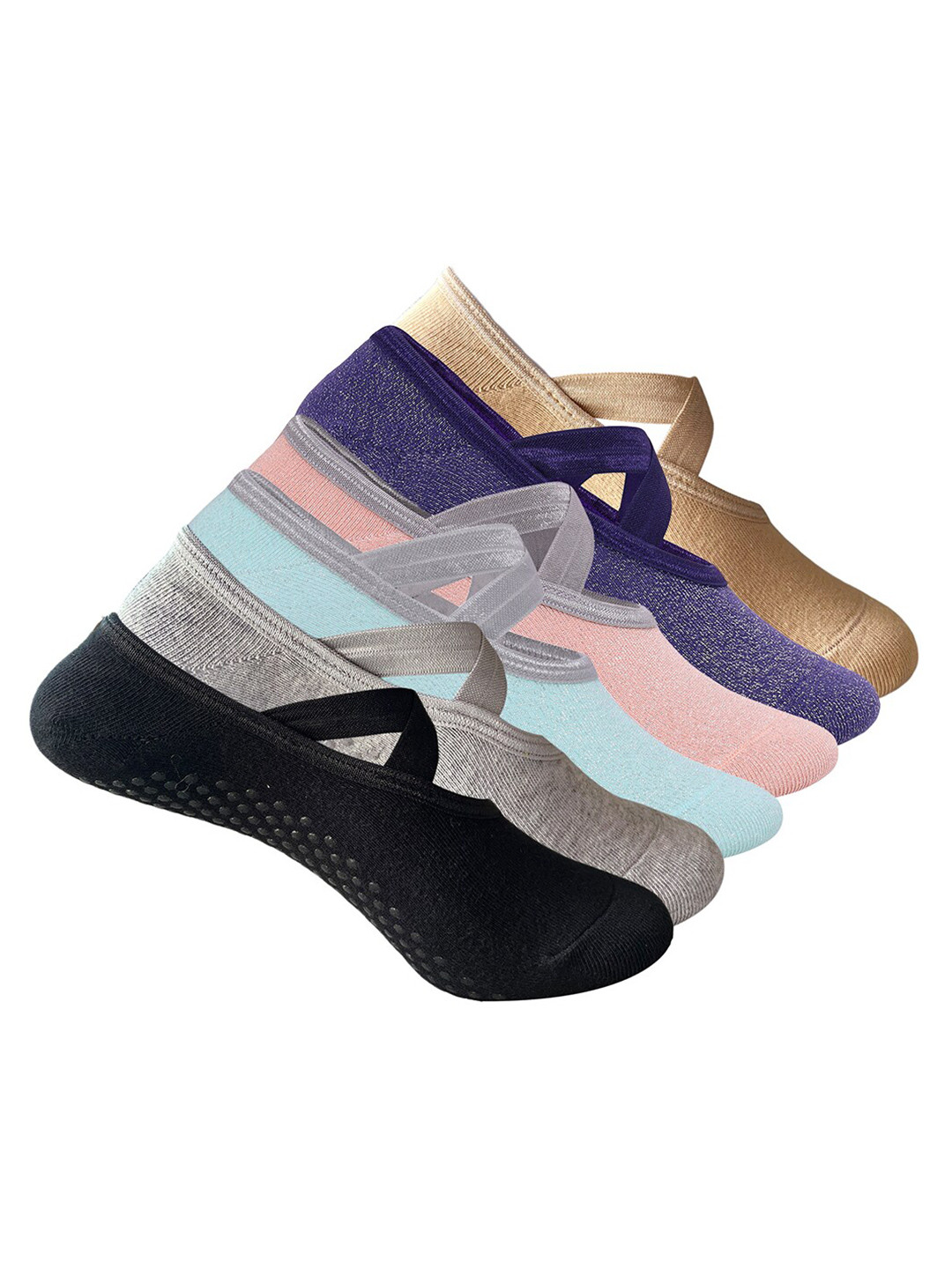 Mint & Oak Women Pack Of 6 Moisture Wicking Odour-Free Ankle Length Yoga Socks