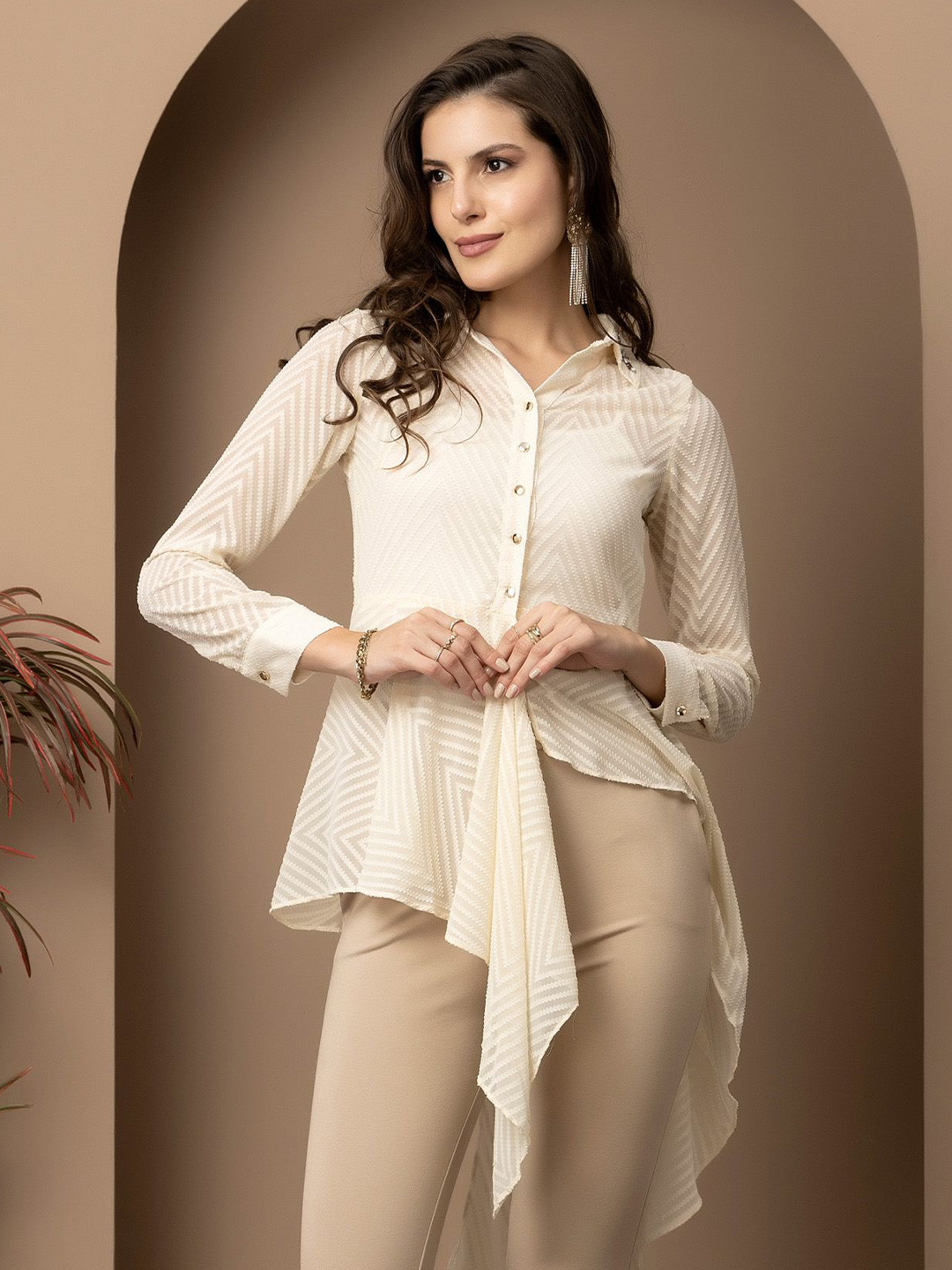 Beatnik Shirt Style Long Cuffed Sleeves Top