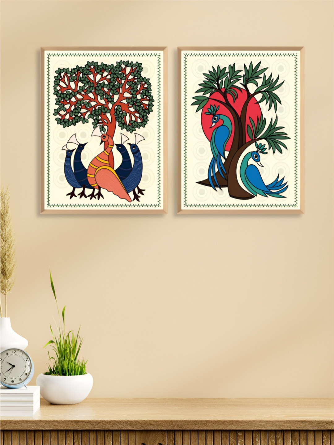 Aura Pichwai Synthetic Wood 2 Piece Wall Rectangle Paintings Wall Art-13.8 x 10.6In