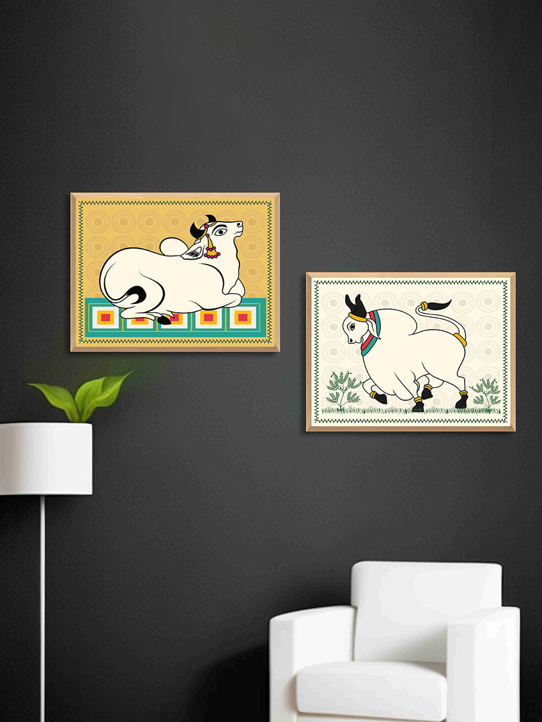Aura Pichwai Synthetic Wood 2 Pcs Wall Rectangle Paintings Wall Art -14 x 11In