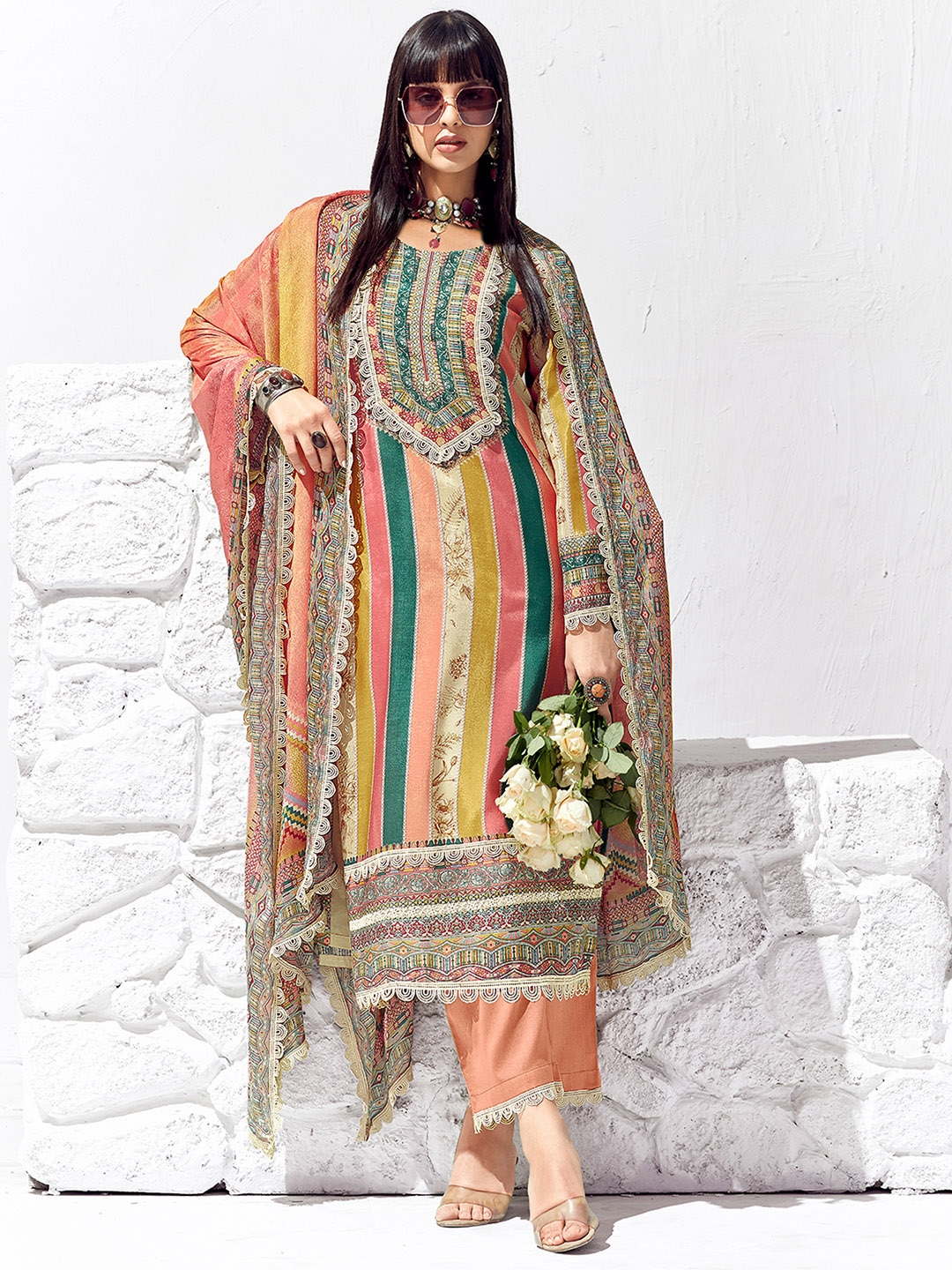 Indo Era Women Ethnic Motifs Printed Regular Kurta Trousers With Dupatta - Kurta Sets for Women 29563386 | Myntra