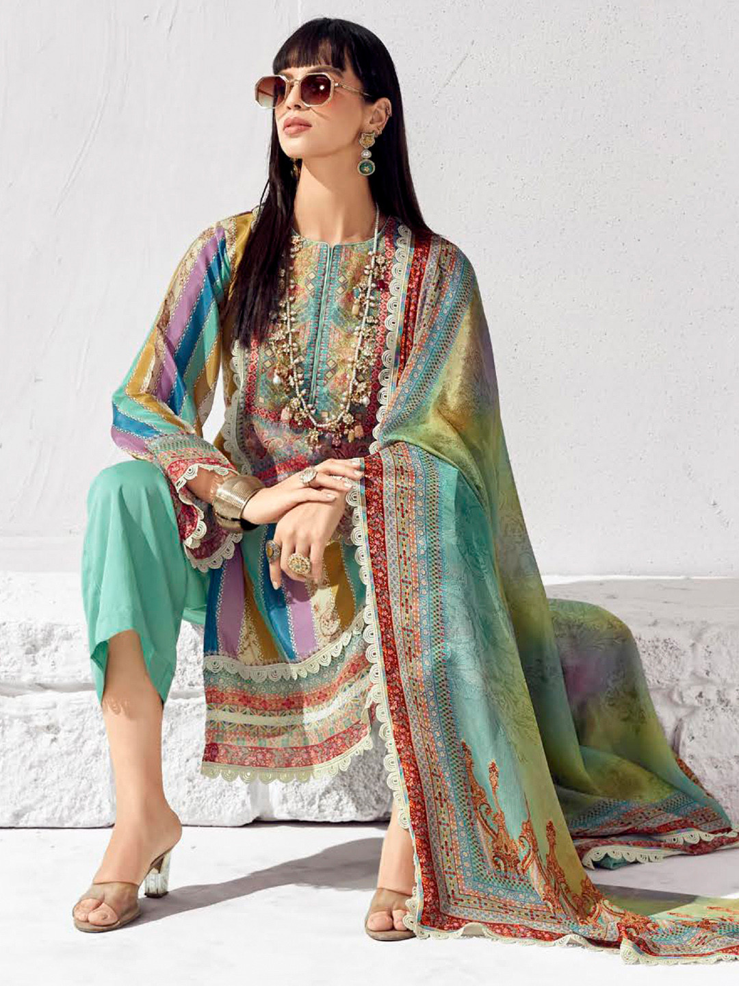 Indo Era Women Ethnic Motifs Printed Regular Kurta Trousers With Dupatta