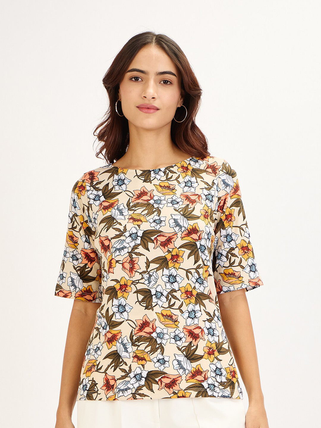 SALT ATTIRE Women Floral Print Round Neck  Round The Clock Top