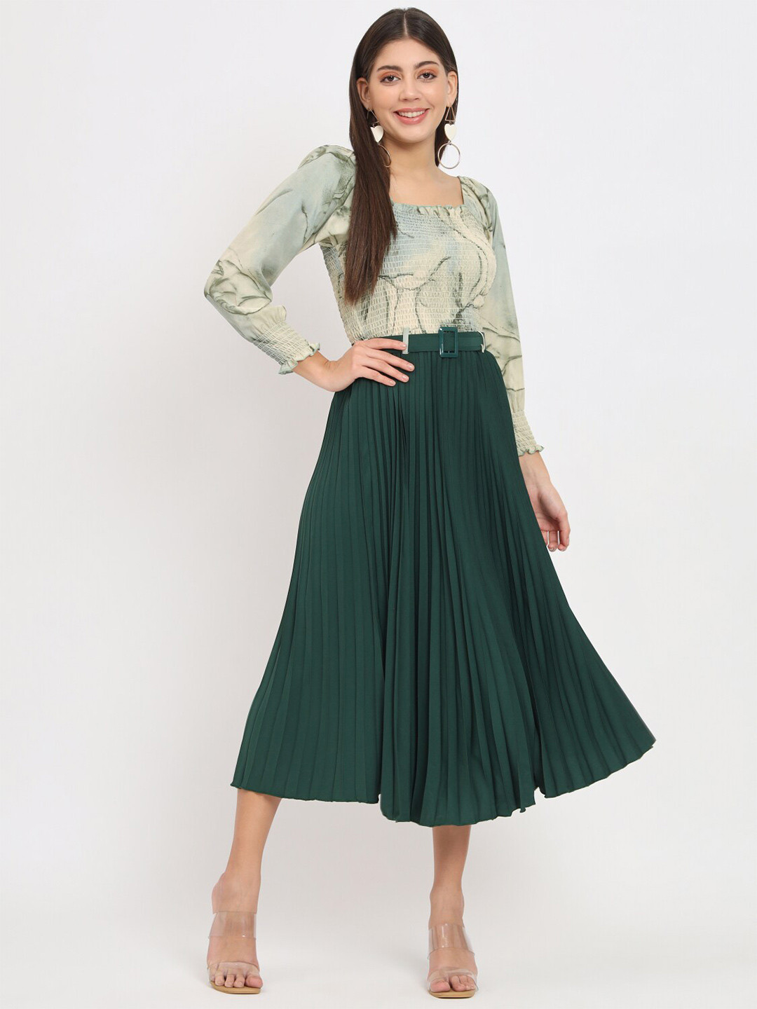 OTABU Square Neck Colourblocked A-Line Midi Dress