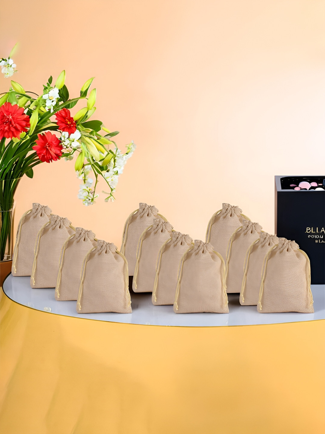 Kuber Industries Gold-Toned 12 Pieces Drawstring Potli Bags