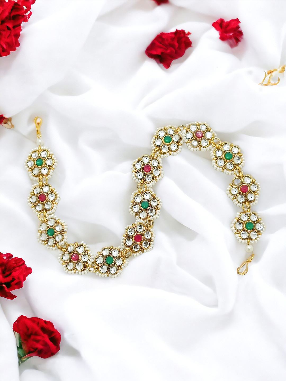 FEMMIBELLA Gold-Plated Kundan Studded Matha Patti