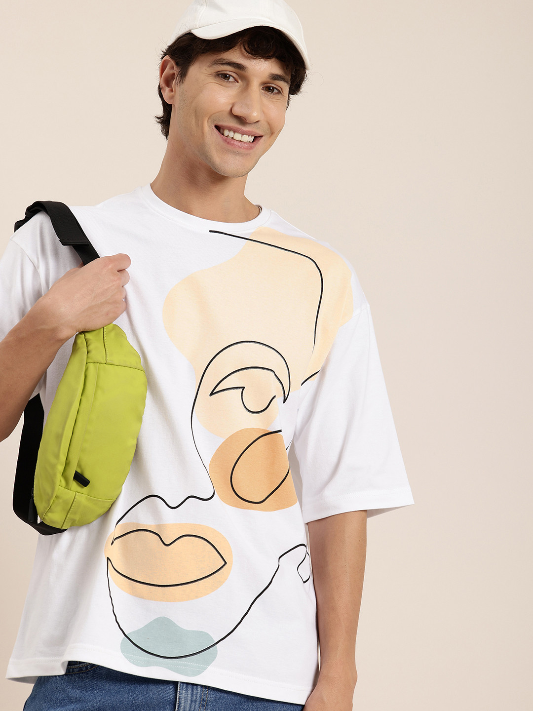 HERE&NOW Rebellious Spirit Printed Drop-Shoulder Sleeves Pure Cotton Oversized T-shirt