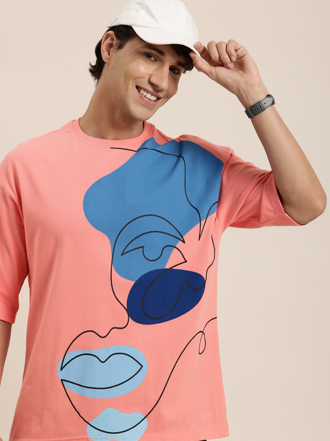 HERE&NOW Rebellious Spirit Printed Drop-Shoulder Sleeves Pure Cotton Oversized T-shirt