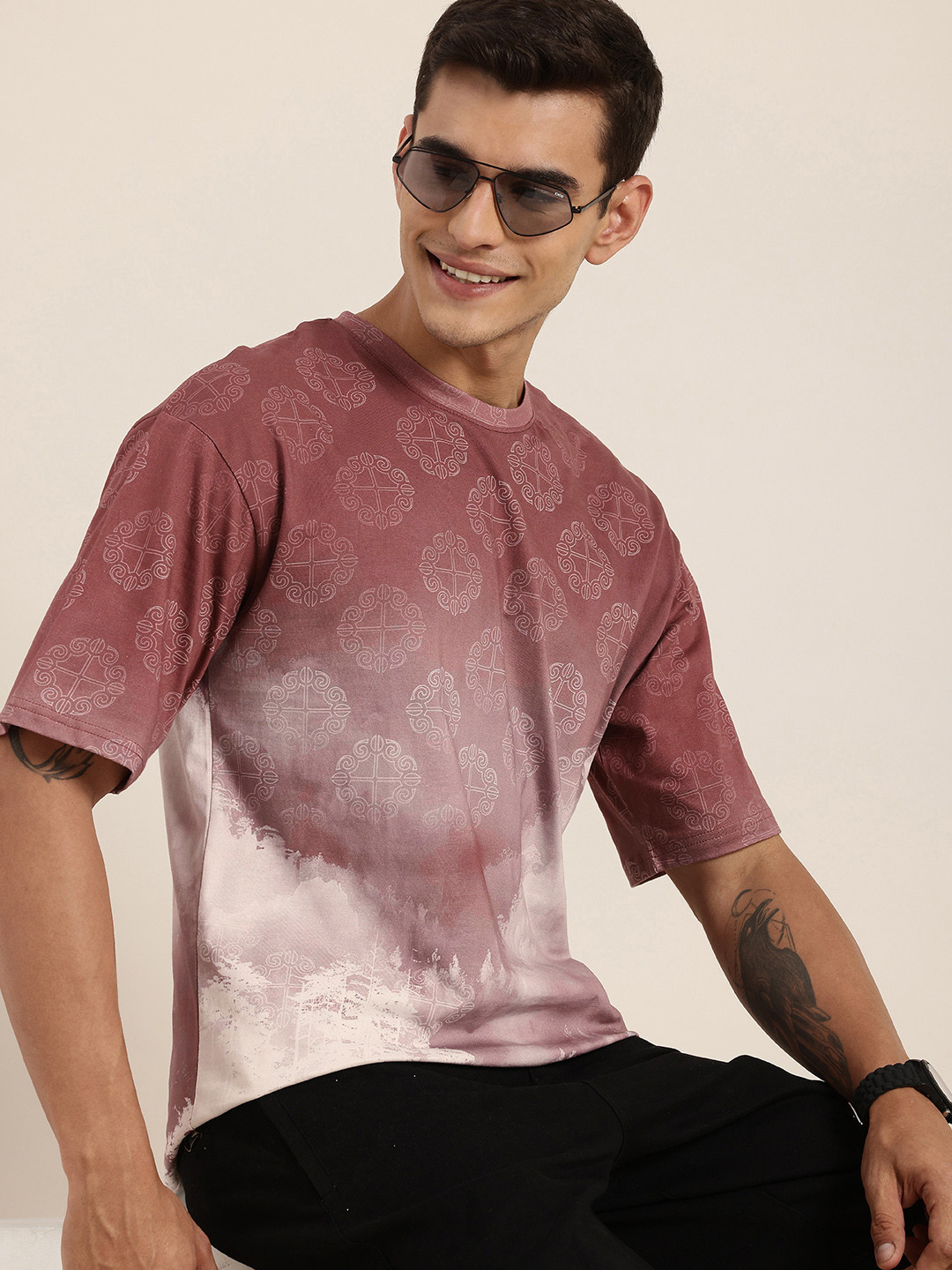 HERE&NOW Super Nature Printed Drop-Shoulder Sleeves Pure Cotton Oversized T-shirt