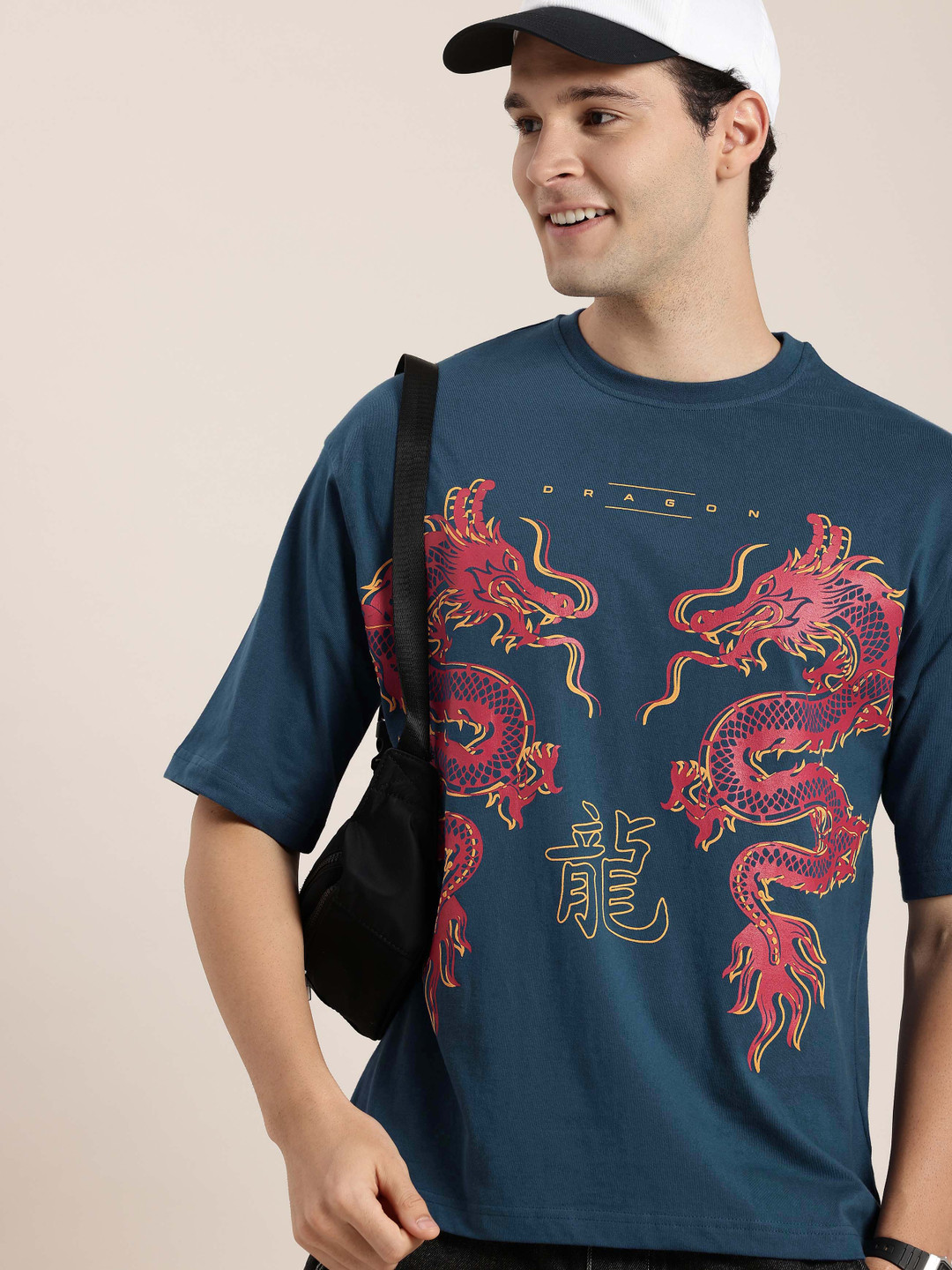 HERE&NOW Wildlife Luxury Graphic Printed Drop-Shoulder Sleeves Pure Cotton Casual T-shirt