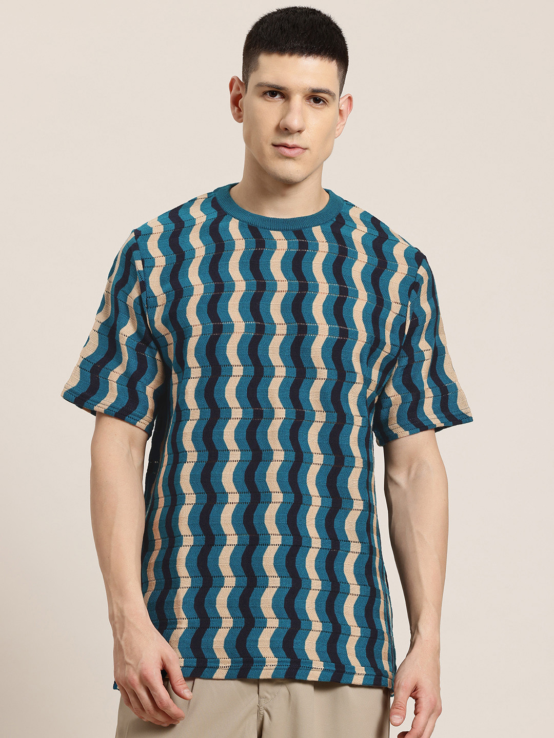 HERE&NOW Geo Knit Acrylic Oversize T-shirt