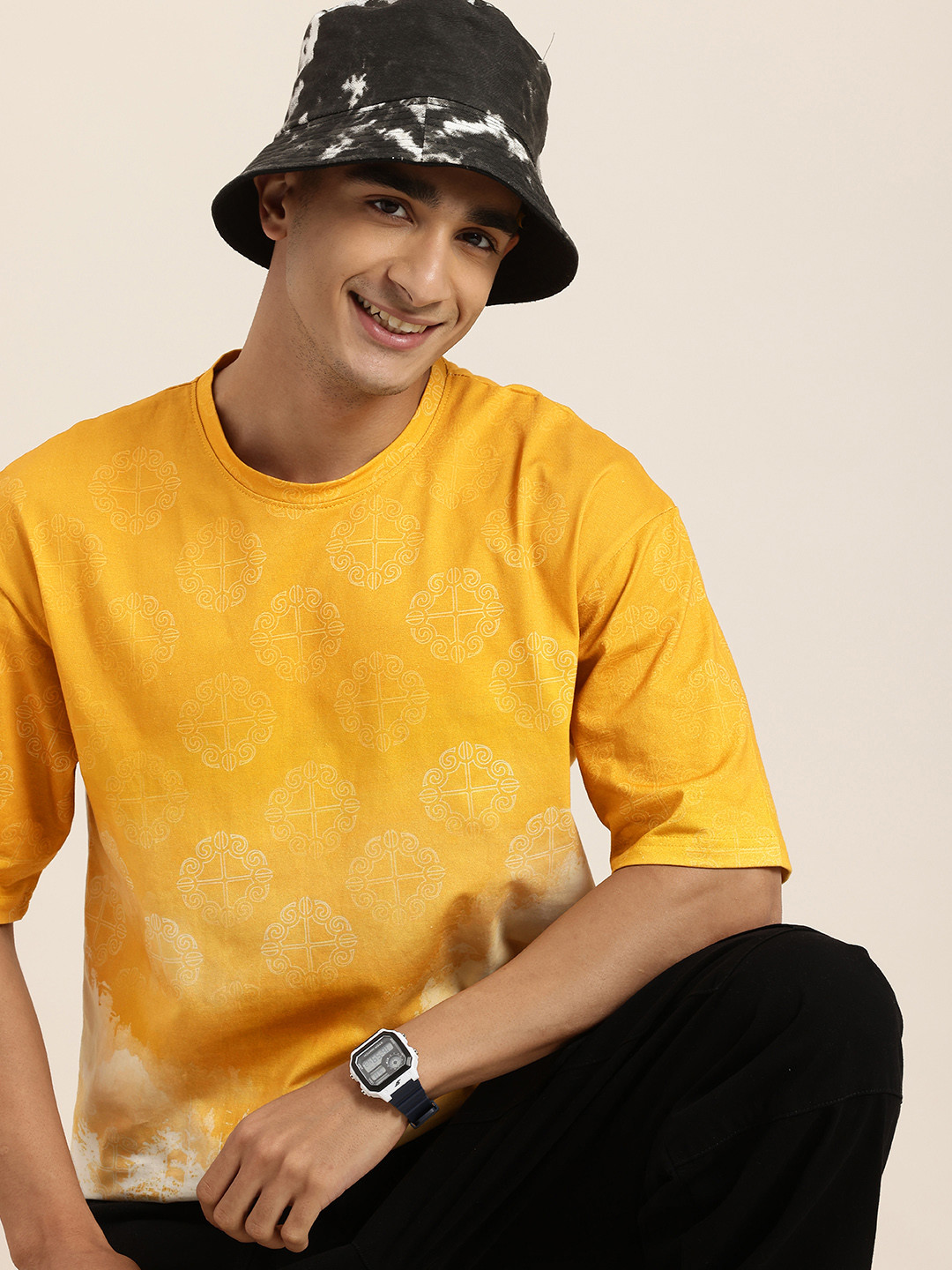 HERE&NOW Super Nature Printed Drop-Shoulder Sleeves Oversized Pure Cotton T-shirt