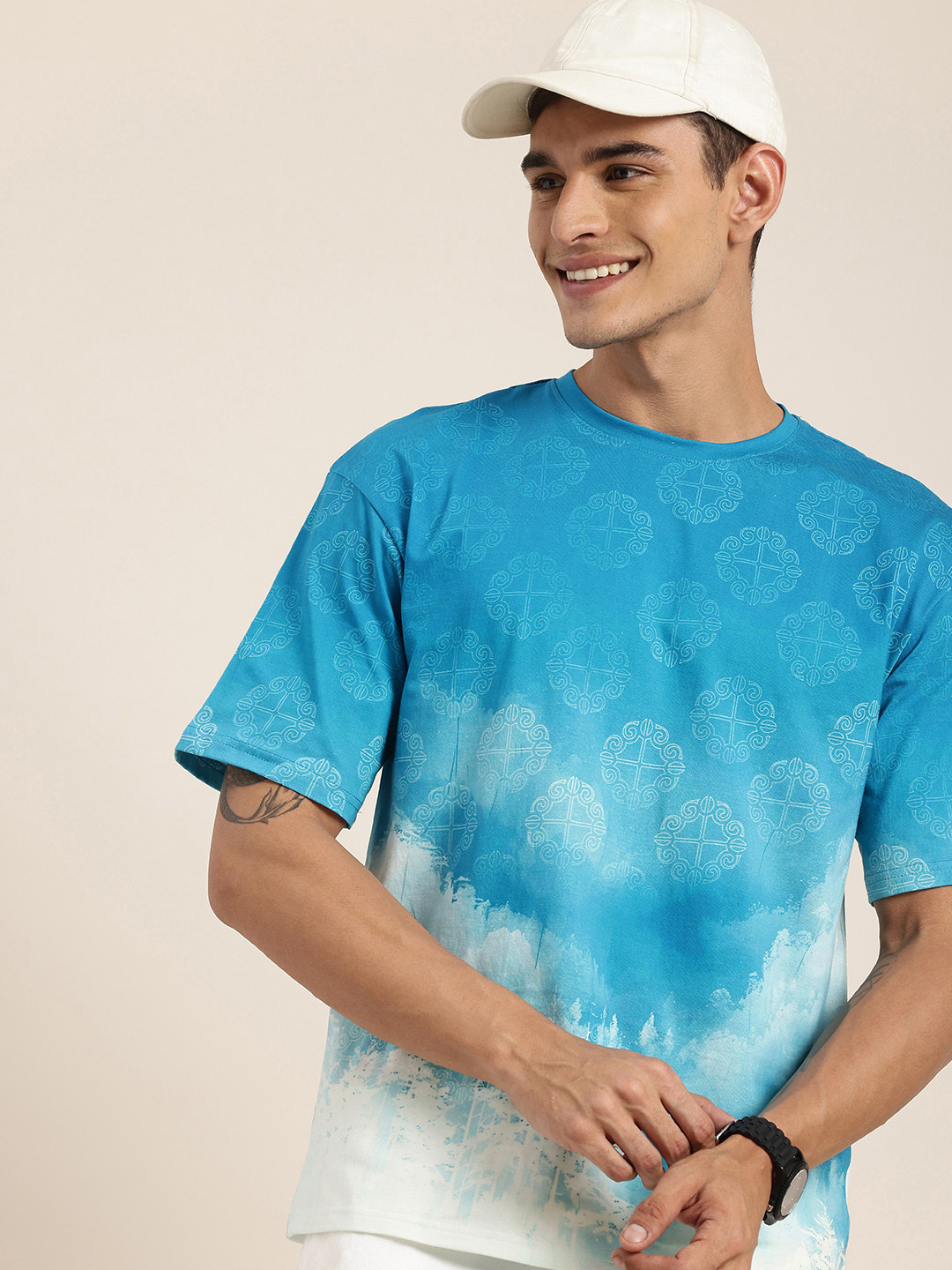 HERE&NOW Super Nature Printed Drop-Shoulder Sleeves Pure Cotton Oversized T-shirt