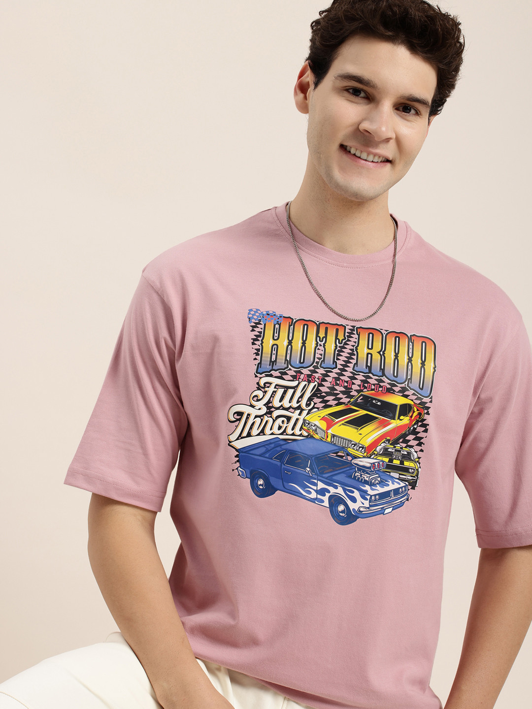 HERE&NOW Gritty Character Printed Drop-Shoulder Sleeves Pure Cotton Oversized T-shirt