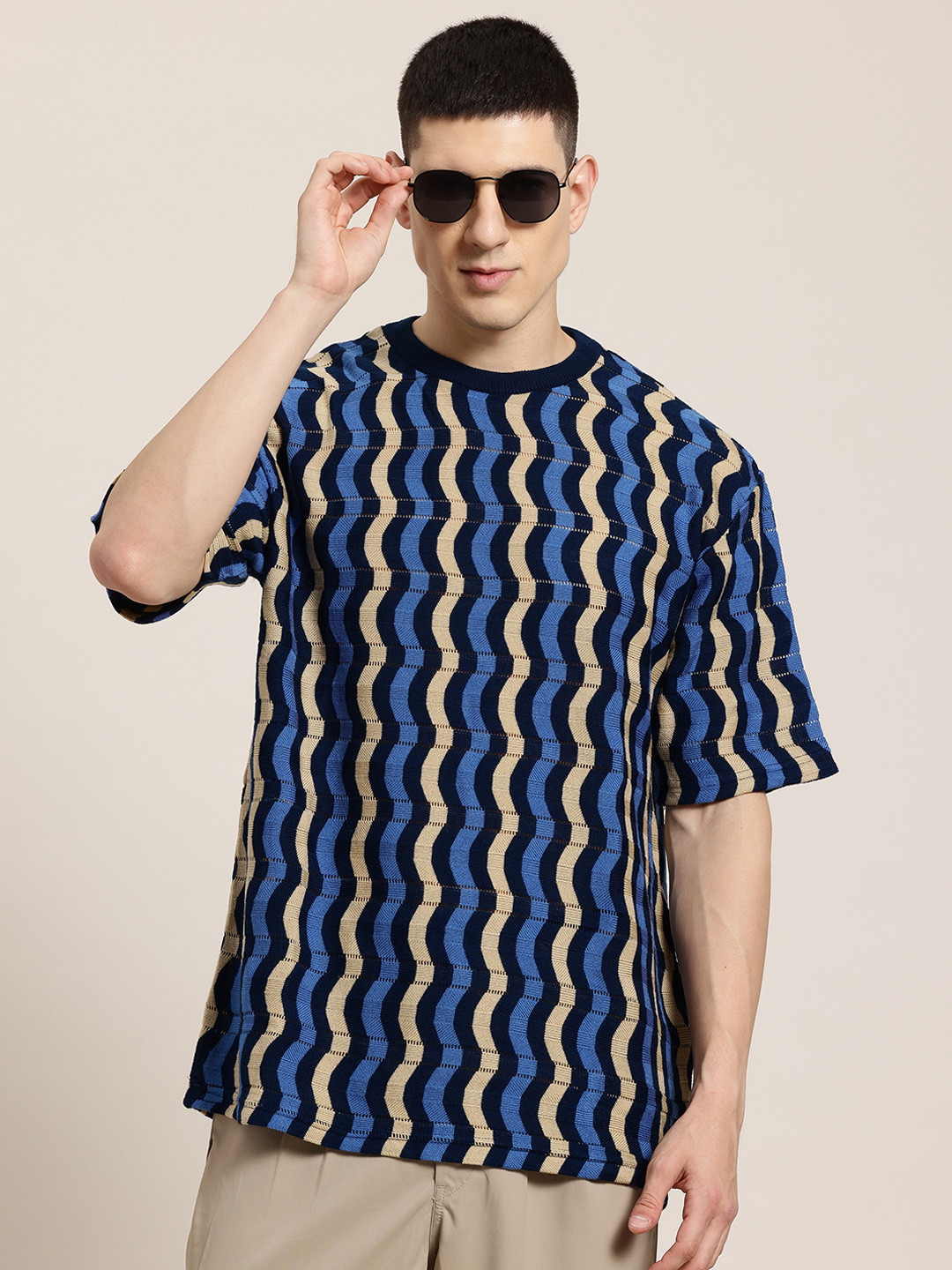 HERE&NOW Geo Knit Acrylic Oversize T-shirt