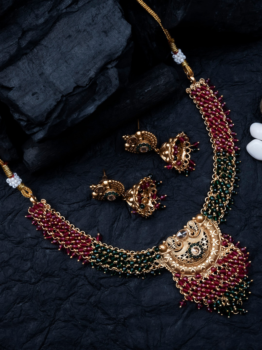 StileAdda Gold-Plated Hydra Beaded Necklace and Earrings