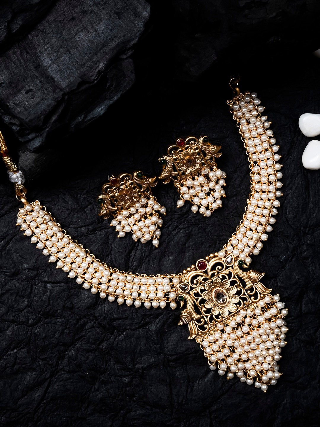 StileAdda Gold-Plated Hydra Beaded Necklace and Earrings