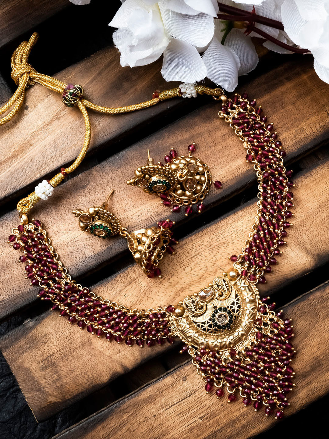 StileAdda Gold-Plated Hydra Beaded Necklace and Earrings