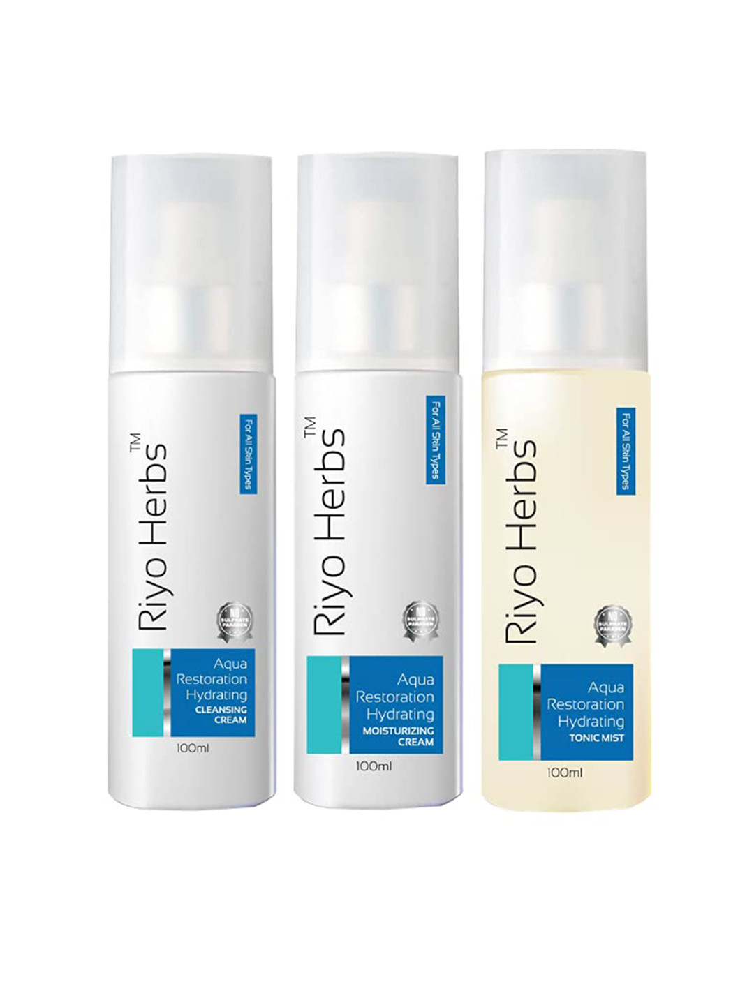 Riyo Herbs Aqua Restoration Hydrating Cleansing Cream, Moisturizing Cream & Tonic Mist