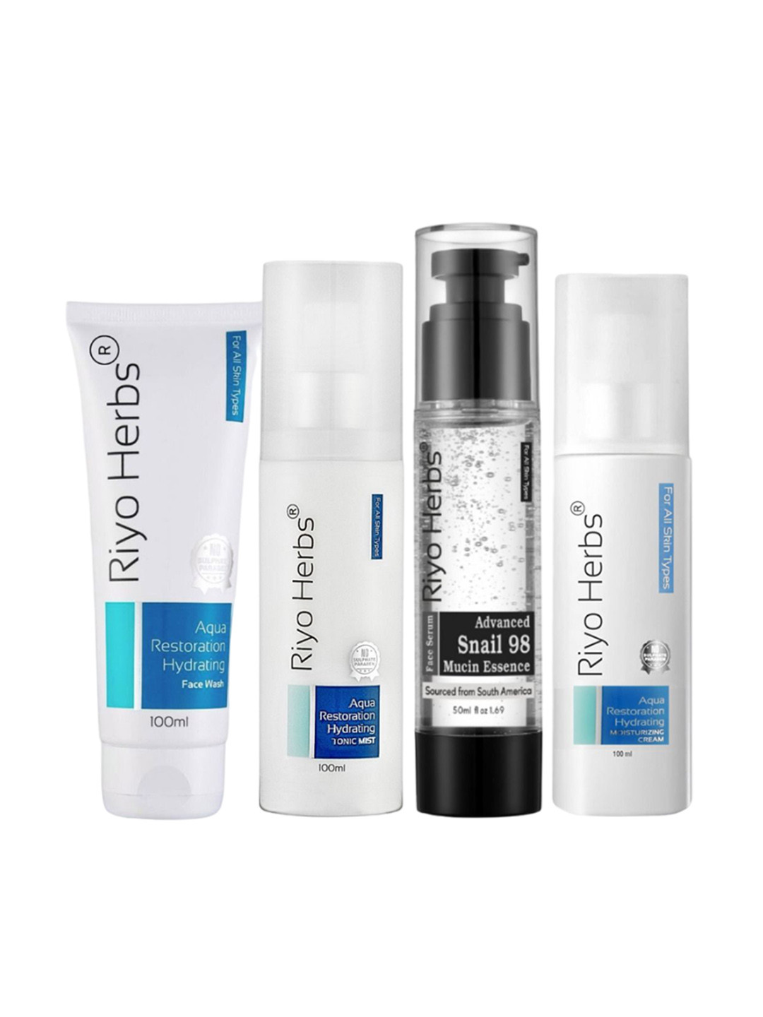 Riyo Herbs Aqua Restoration Hydrating Face Wash, Tonic Mist, Moisturizing Cream & Serum