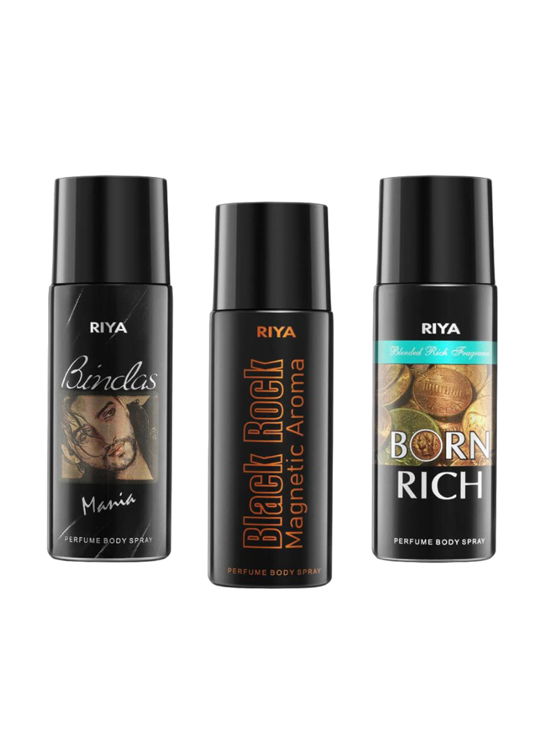 RIYA Bindas, Born Rich & Black Rock Perfume Body Spray - 150ml Each