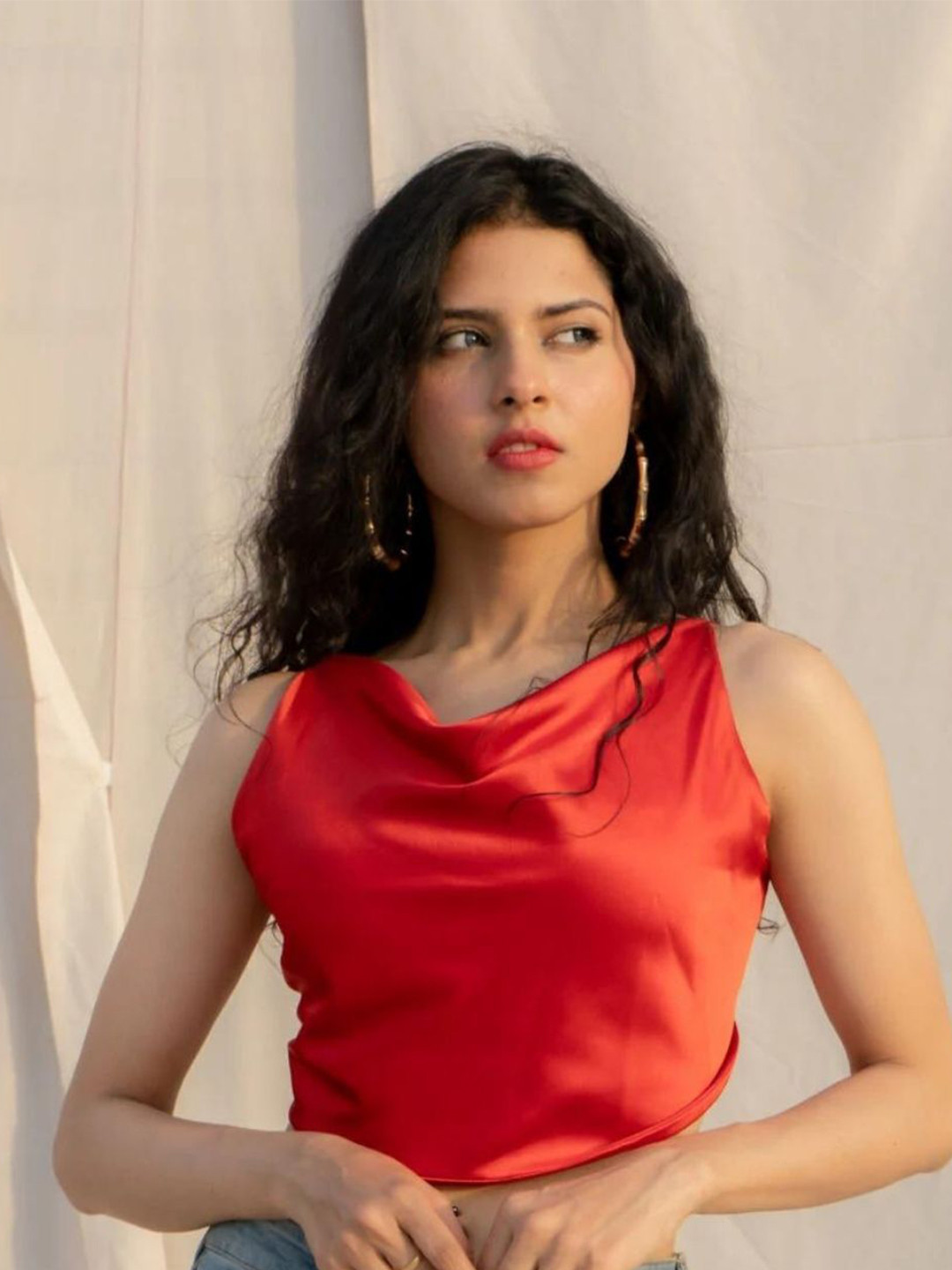 HEY MISSY Cowl Neck Satin Styled Back Top