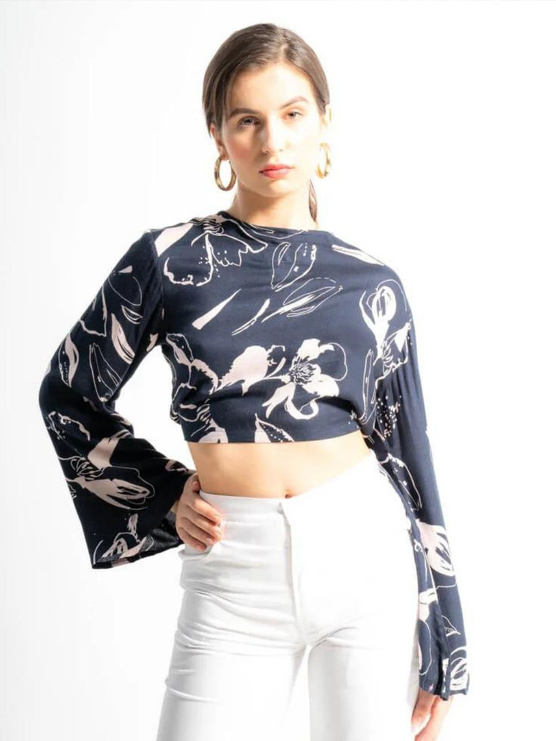 HEY MISSY Floral Printed Bell Sleeve Cotton Top