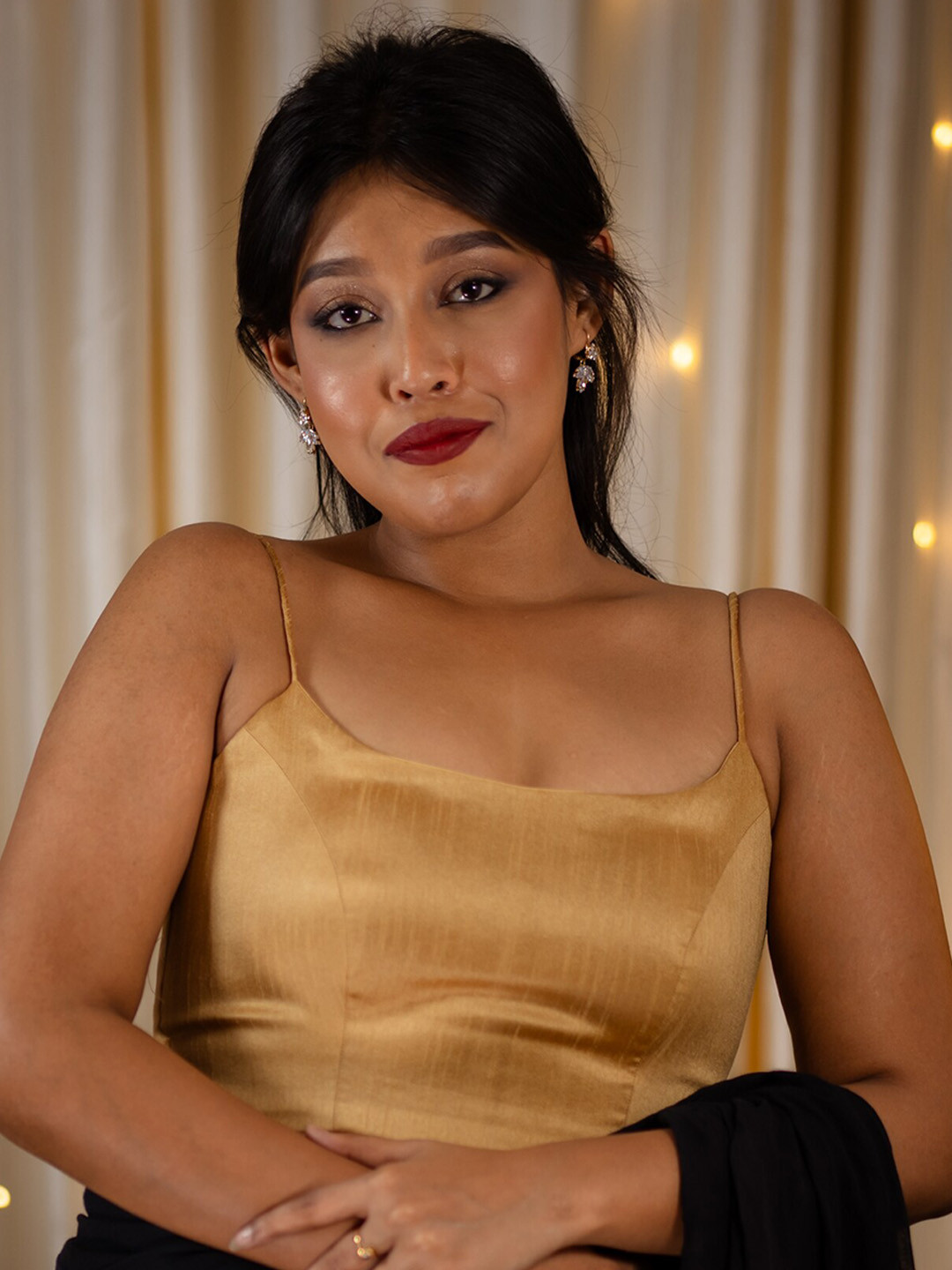 I LOVE SAREES Shoulder Strap Sleeveless Dopion Silk Saree Blouse