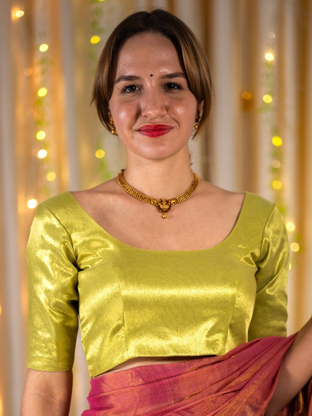 I LOVE SAREES Short Sleeves Silk Tissue Saree Blouse