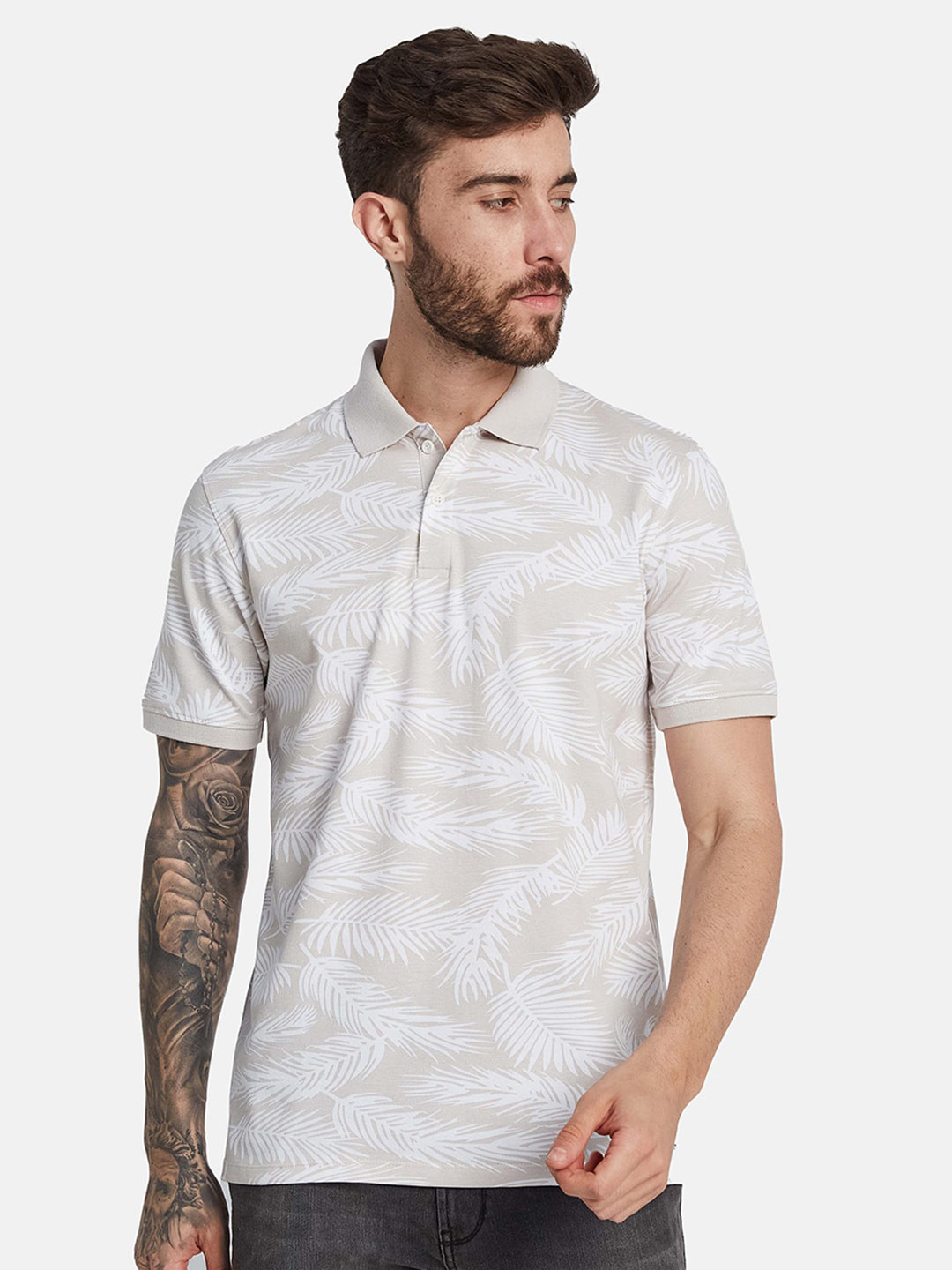 Octave Floral Polo Collar Tropical Cotton T-shirt