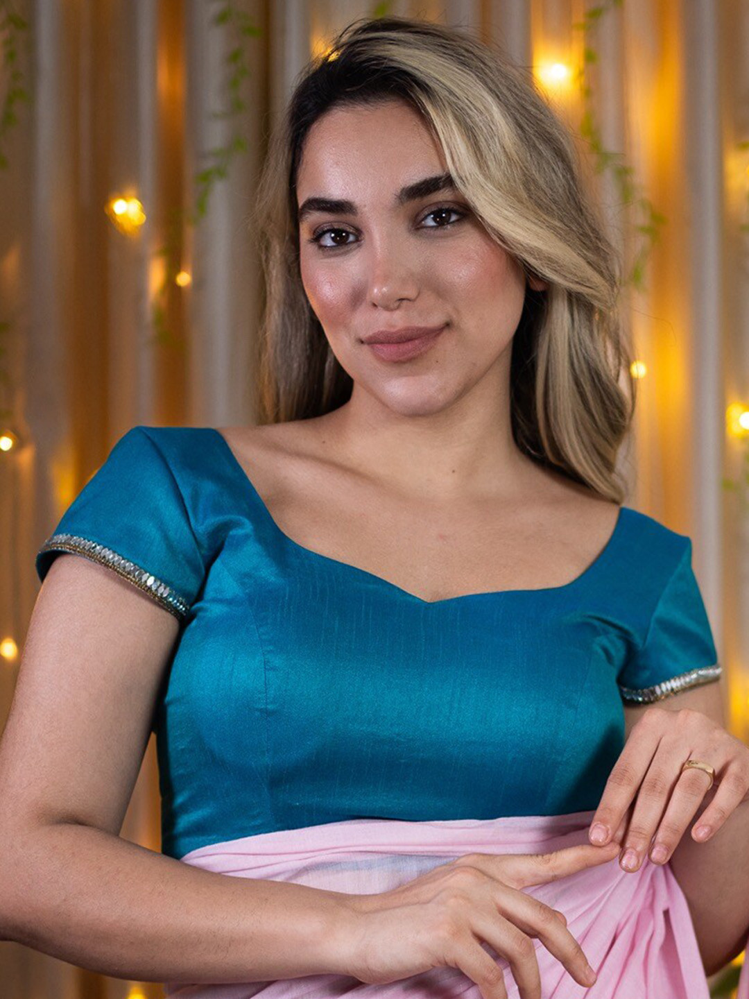 I LOVE SAREES Mirror work Silk Saree Blouse