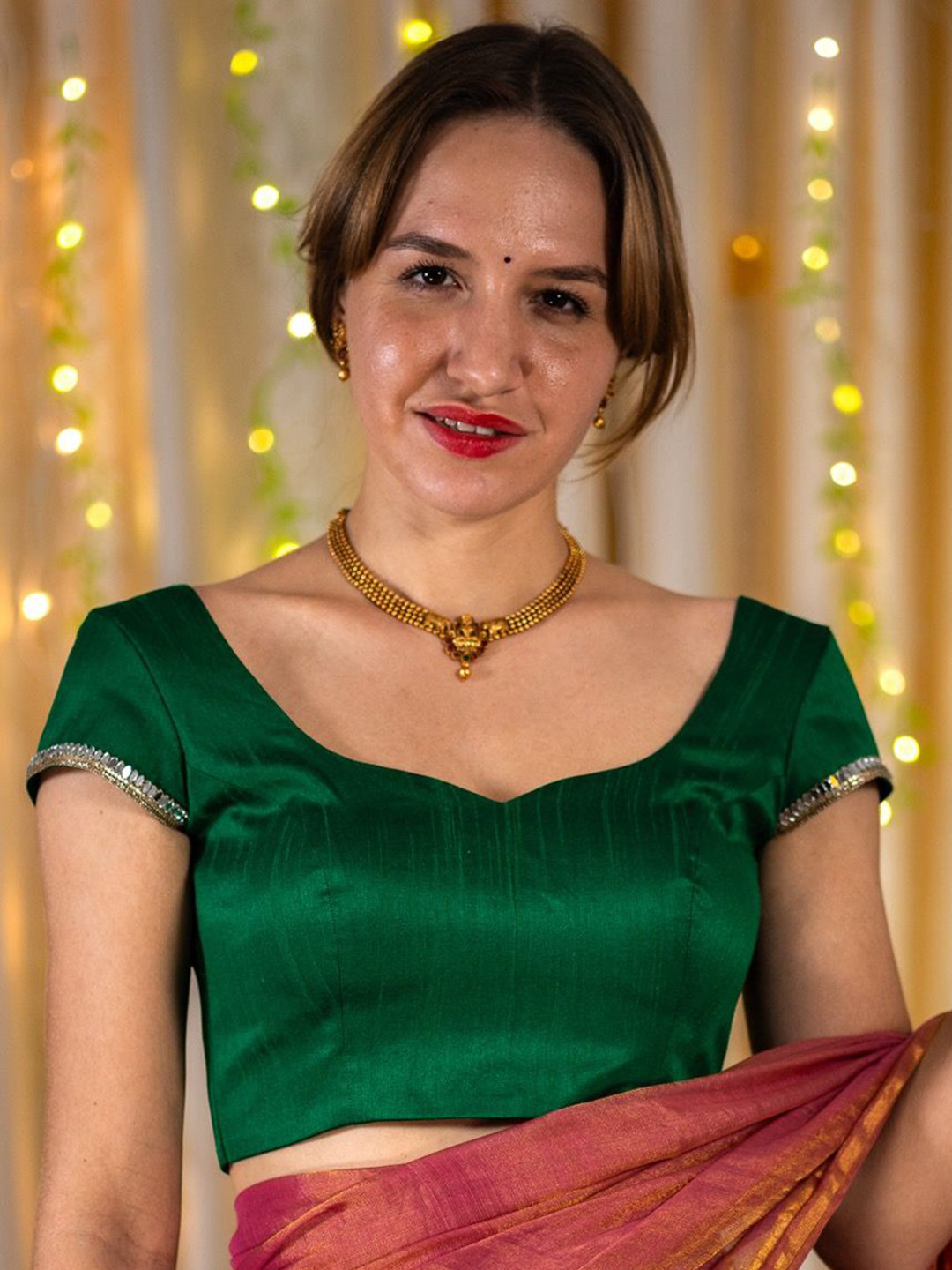 I LOVE SAREES Sweet Heart Neck Cap Sleeve Saree Blouse