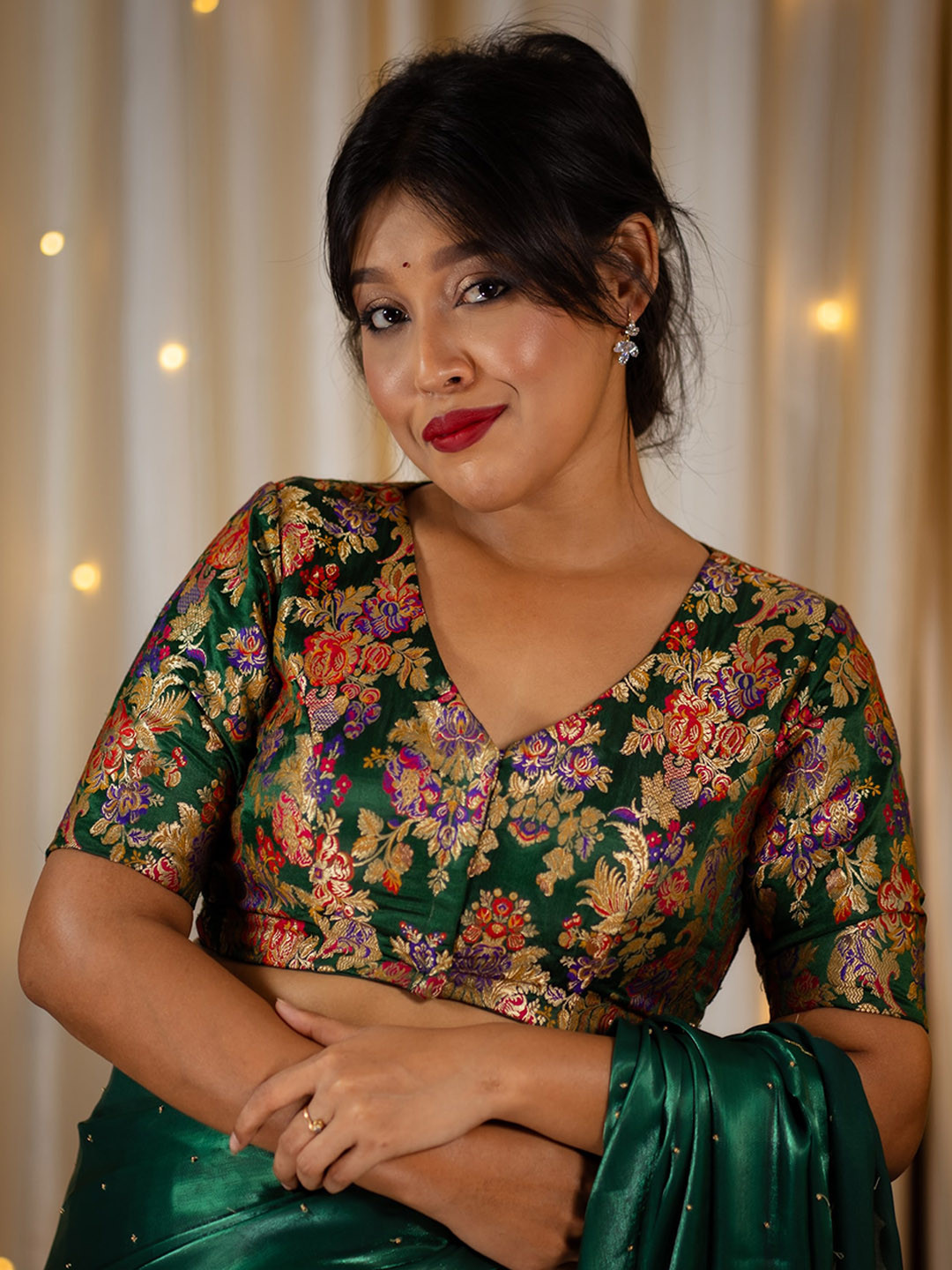 I LOVE SAREES Woven Design Banarasi Readymade Saree Blouse